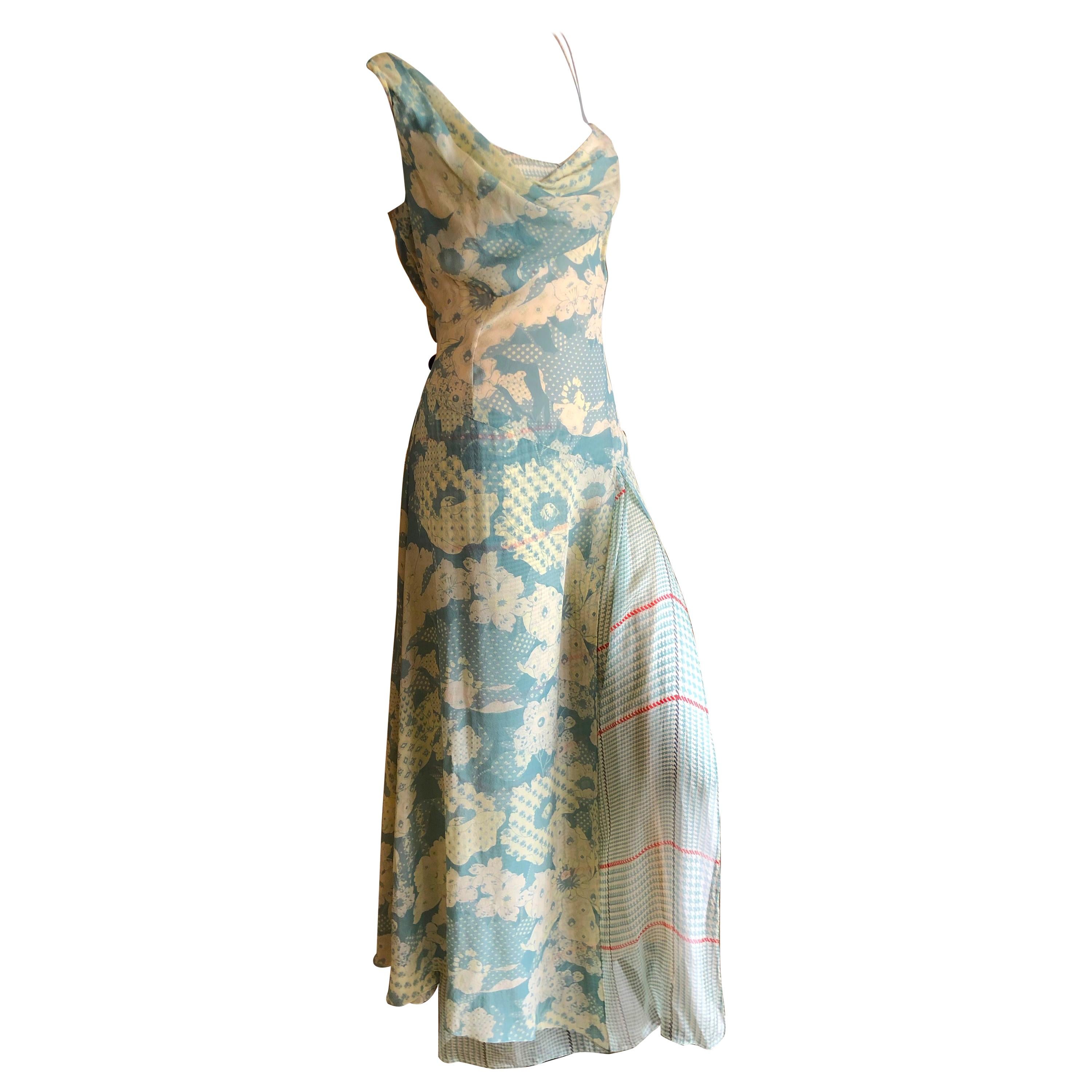 Christian Lacroix Vintage Floral Silk Chiffon Layered Evening Dress For Sale