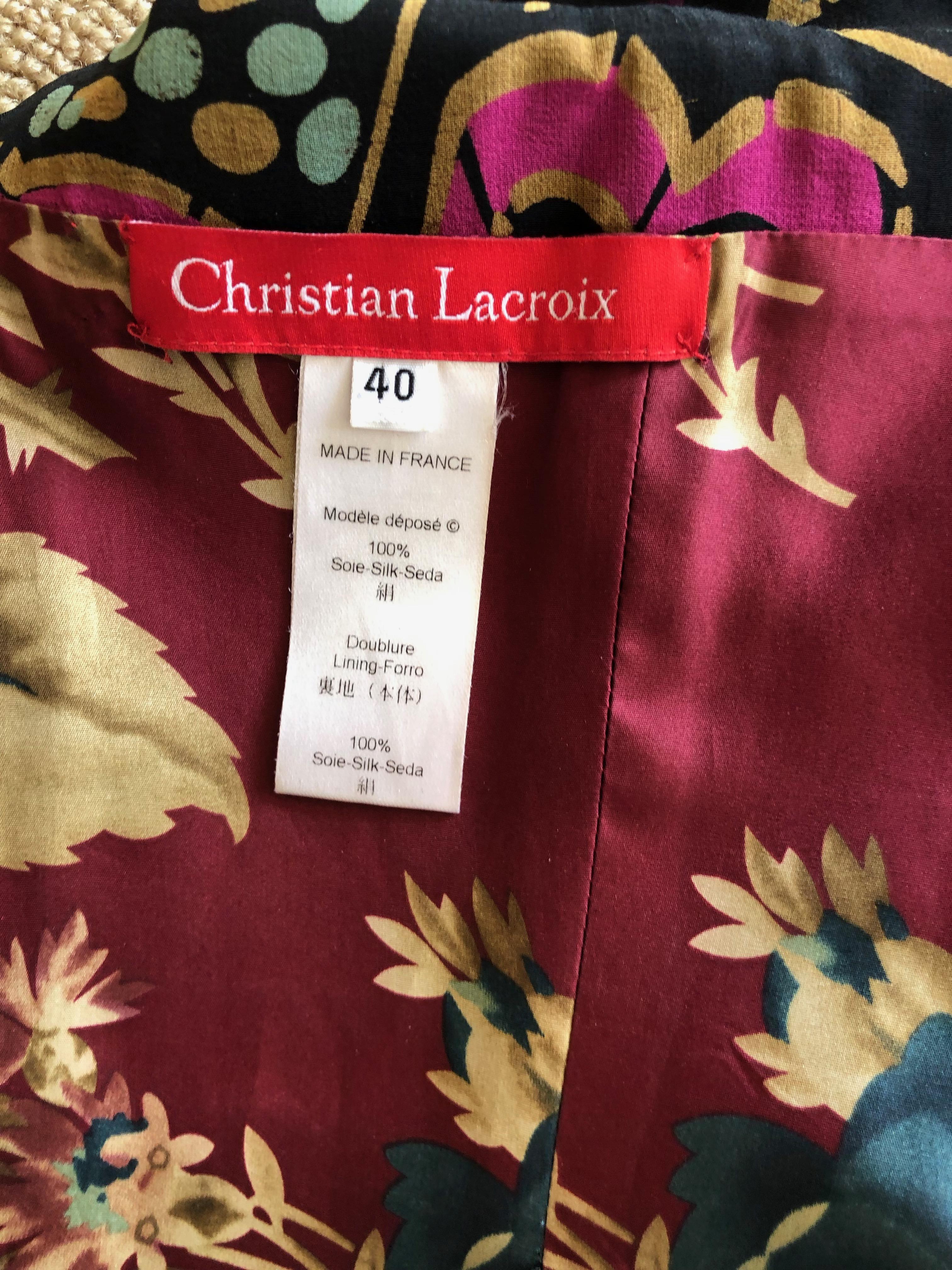 Christian Lacroix Vintage Floral Silk Evening Dress with Jet Bead Trim For Sale 6