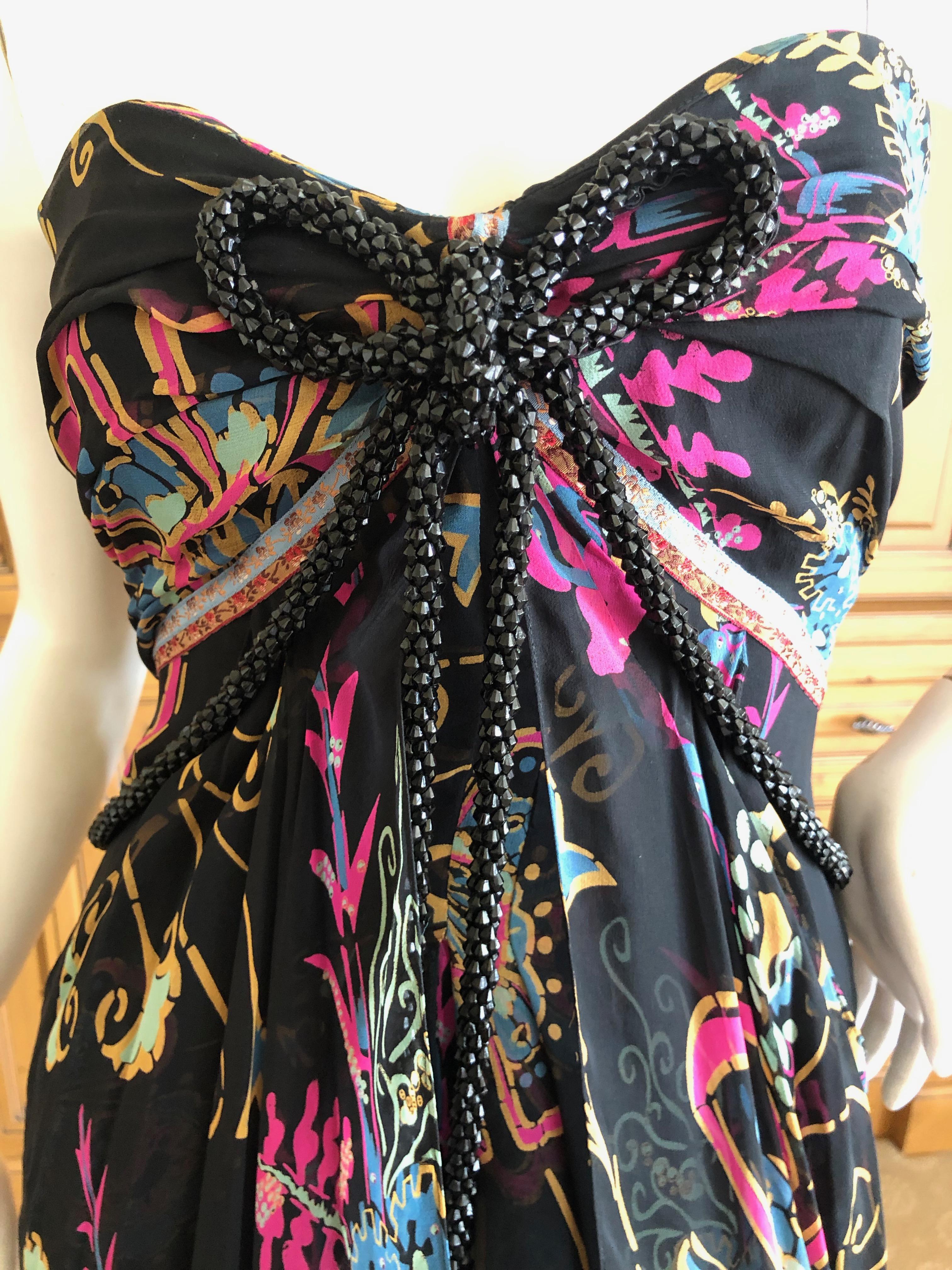 Christian Lacroix Vintage Floral Silk Evening Dress with Jet Bead Trim
Size 40
Bust 34