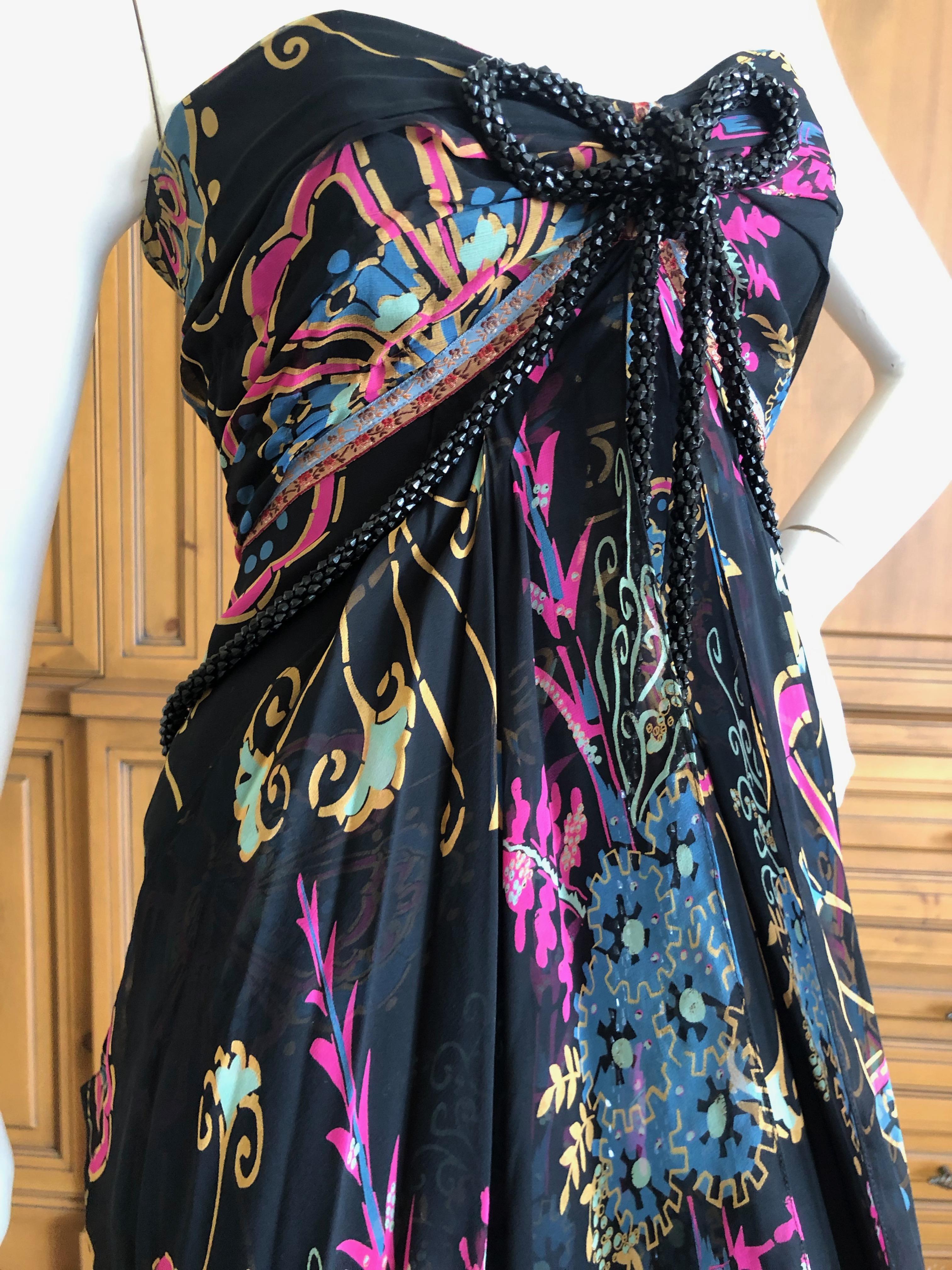 Women's Christian Lacroix Vintage Floral Silk Evening Dress with Jet Bead Trim For Sale