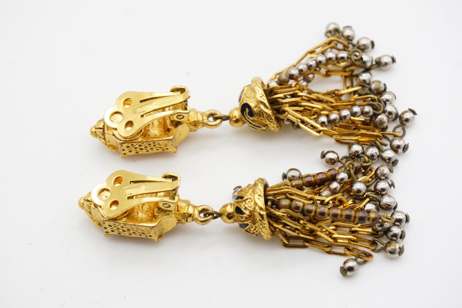 Christian Lacroix Vintage Fuchsia Pink Bell Tower Flower Beads Tassel Earrings For Sale 8