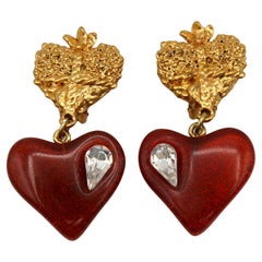CHRISTIAN LACROIX Vintage Glittery Resin Heart Dangling Earrings