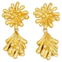 Christian Lacroix Vintage Gold 3D Double Firework Flower Elegant Drop Earrings