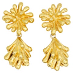 Christian Lacroix Vintage Gold 3D Double Firework Flower Elegant Drop Earrings