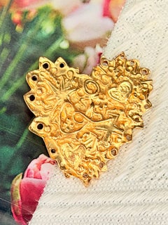 Christian Lacroix Vintage Gold Cross Star Heart Logo Openwork Statement Brooch