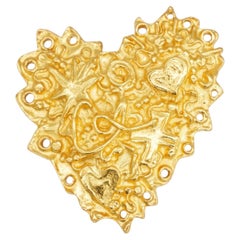 Christian Lacroix Vintage Gold Cross Star Heart Logo Openwork Statement Brooch