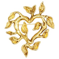 Christian Lacroix Vintage Gold Huge Massive Vivid Leaf Heart Love Chunky Brooch