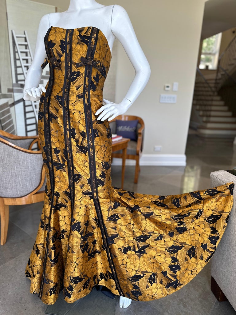 gold fit and flare prom dress Gold Jacquard Floral Cheongsam Qipao Dress main image 1