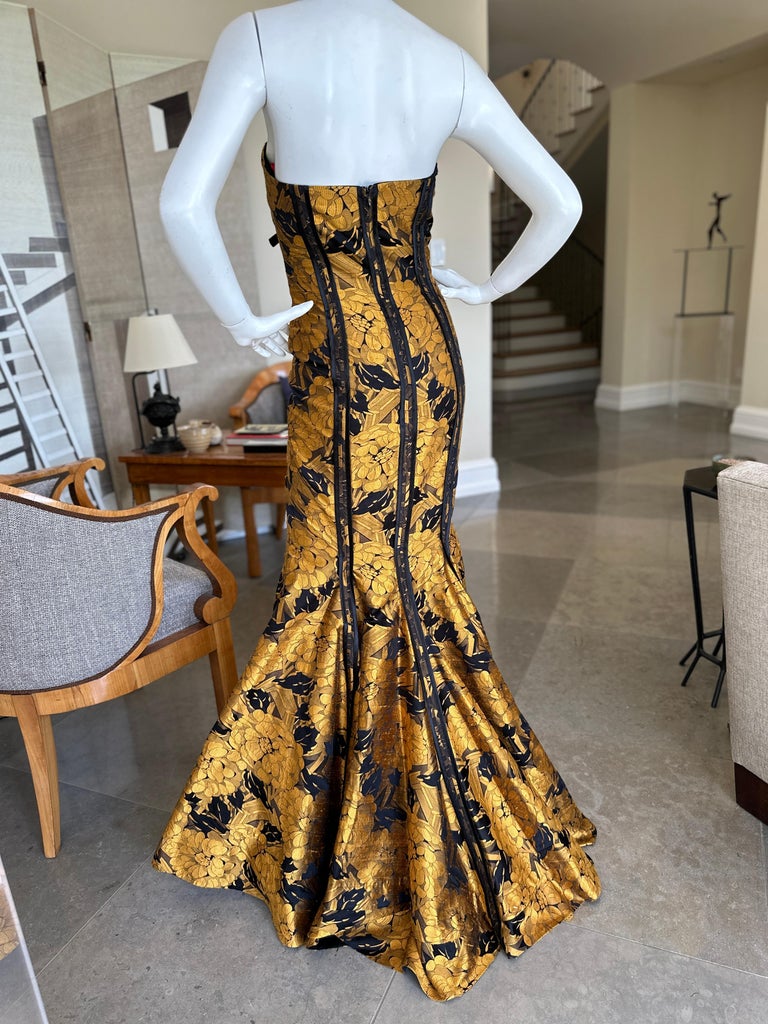 christian lacroix evening dresses Christian Lacroix Vintage Gold Jacquard Floral Strapless Evening Dress For  Sale at 1stDibs