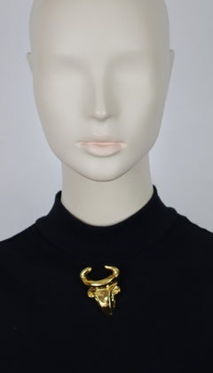 CHRISTIAN LACROIX Vintage Gold Tone Bull Head Brooch