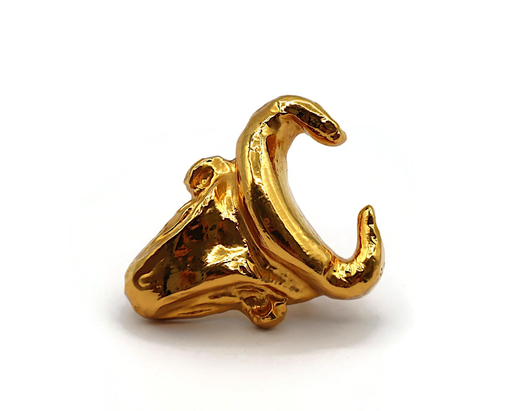 CHRISTIAN LACROIX Vintage Gold Tone Bull Head Brooch For Sale 1