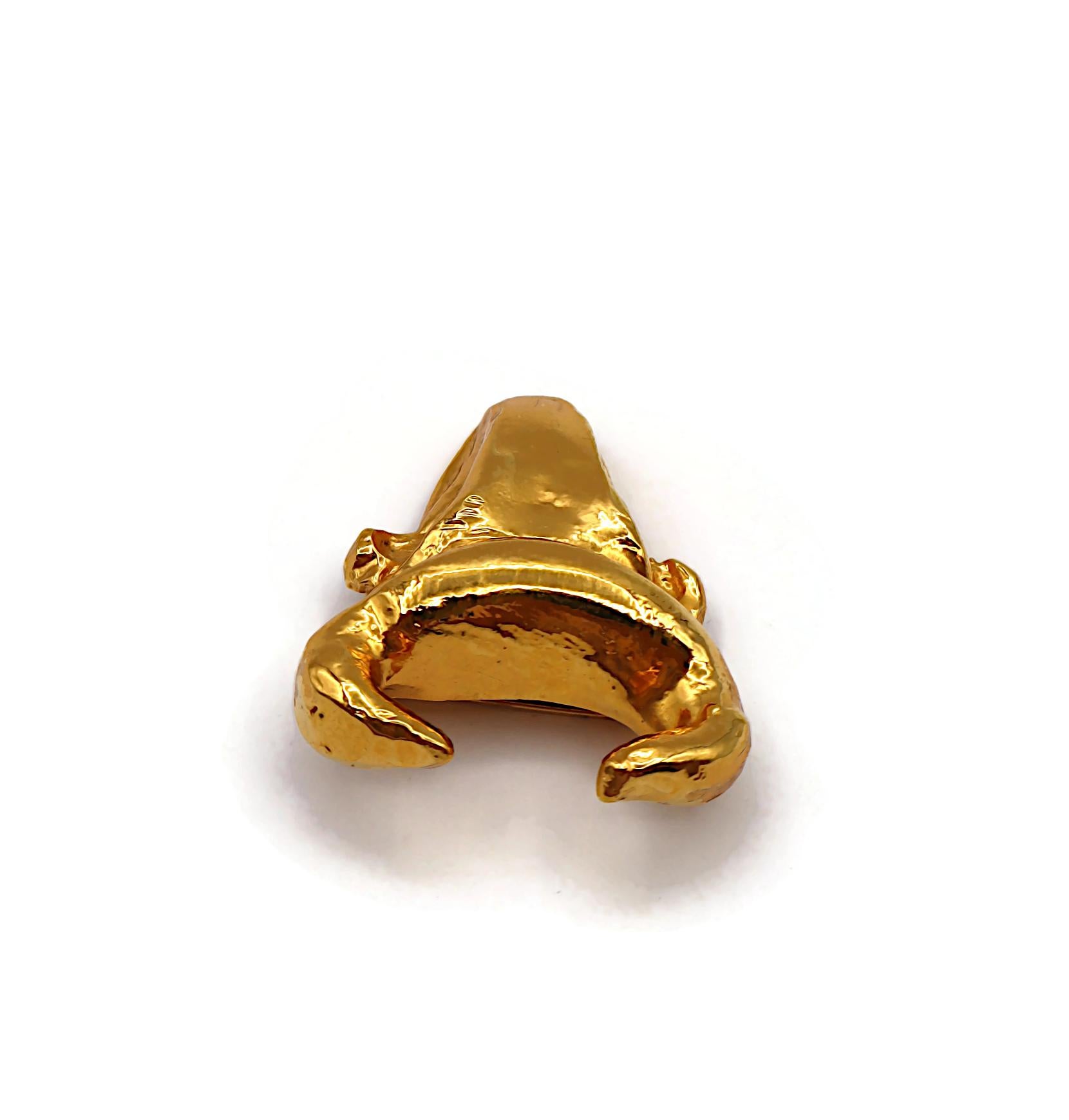 CHRISTIAN LACROIX Vintage Gold Tone Bull Head Brooch For Sale 2