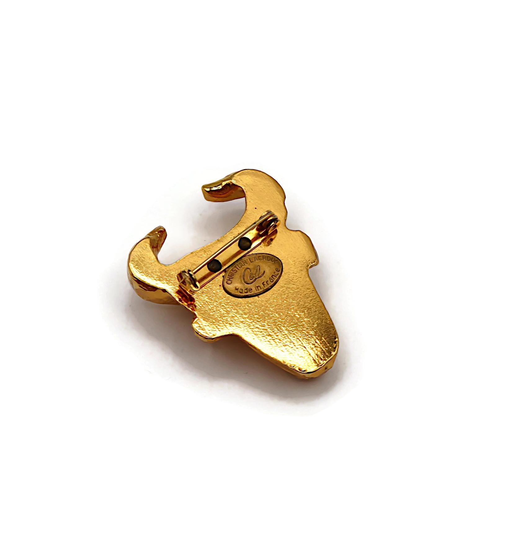 CHRISTIAN LACROIX Vintage Gold Tone Bull Head Brooch For Sale 3