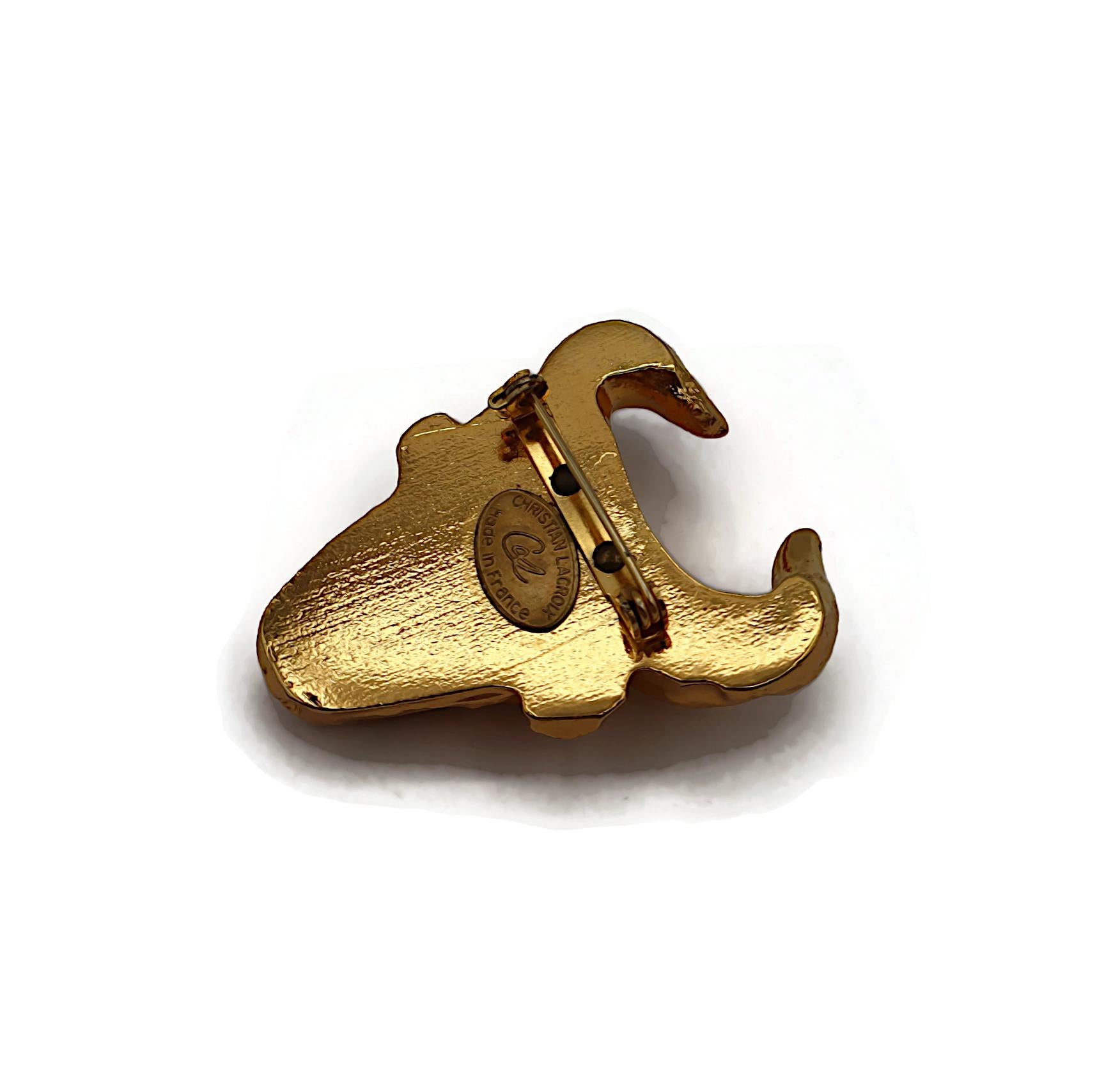 CHRISTIAN LACROIX Vintage Gold Tone Bull Head Brooch For Sale 4