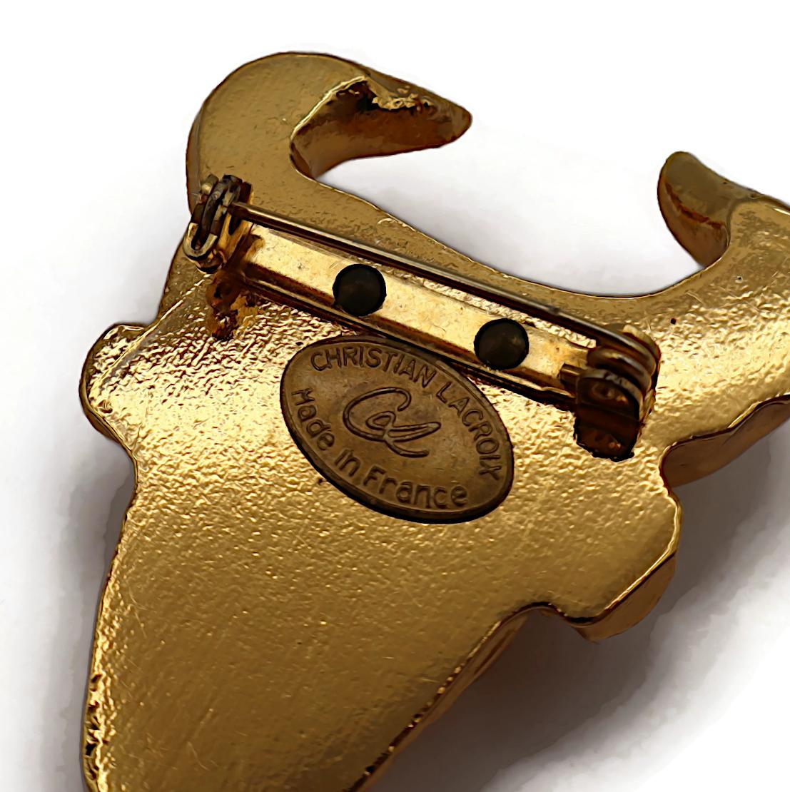 CHRISTIAN LACROIX Vintage Gold Tone Bull Head Brooch For Sale 5