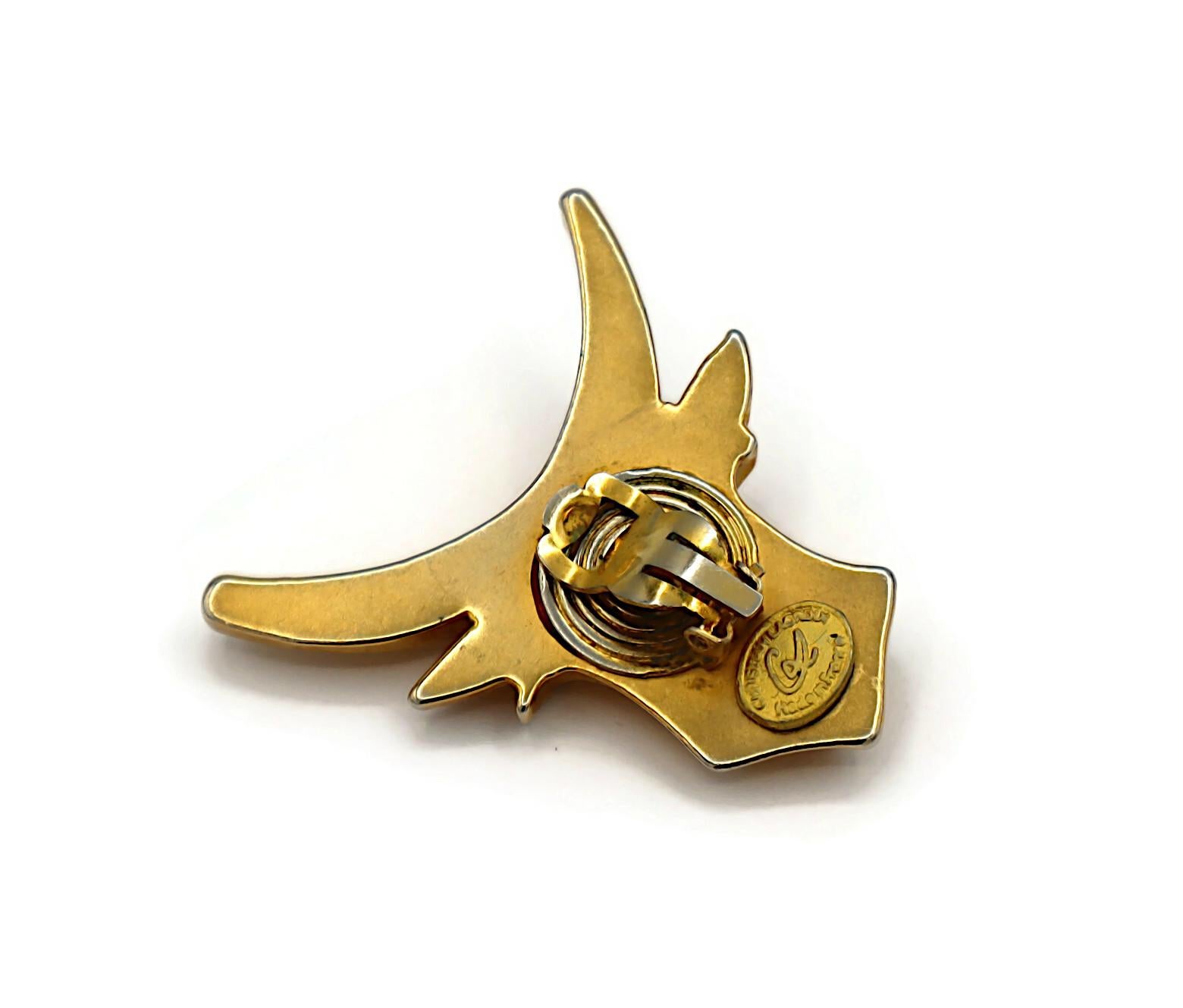 CHRISTIAN LACROIX Vintage Gold Tone Bull Head Clip-On Earrings For Sale 4
