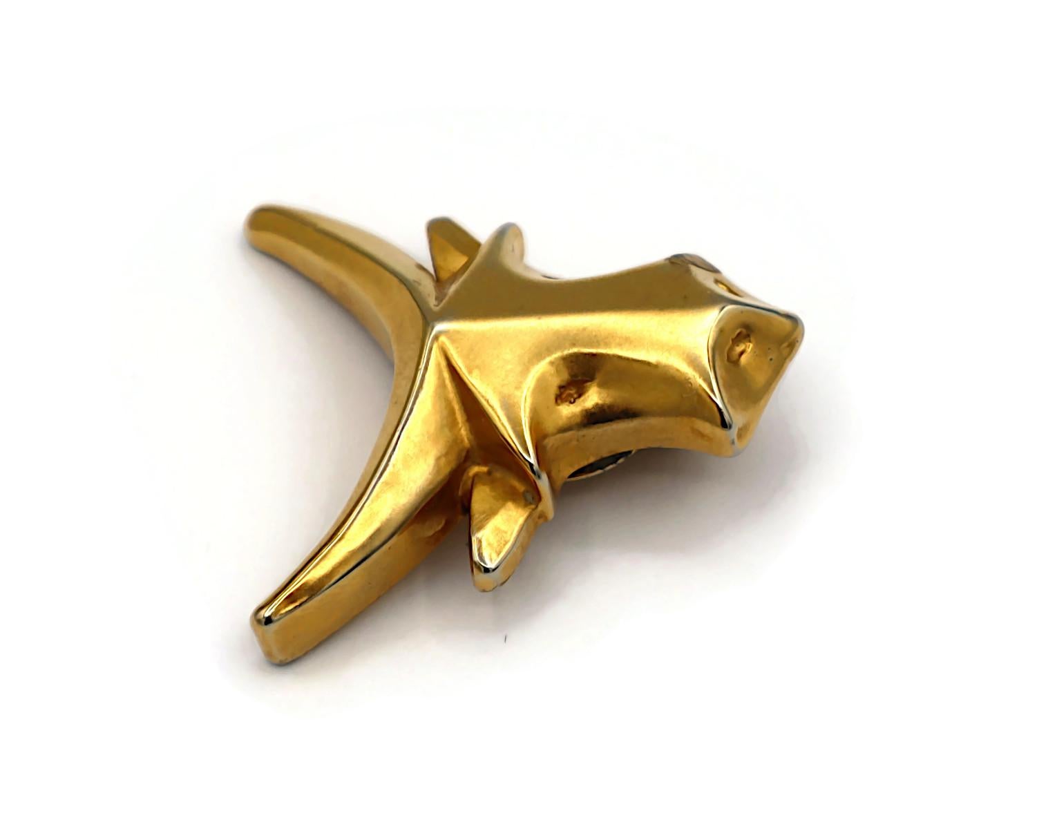 CHRISTIAN LACROIX Vintage Gold Tone Bull Head Clip-On Earrings For Sale 6