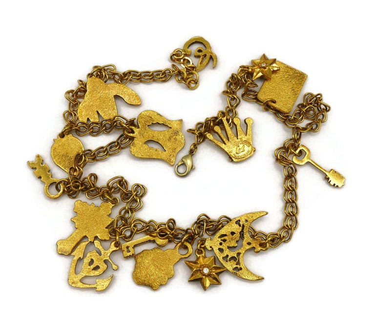 CHRISTIAN LACROIX Vintage Gold Tone Charm Necklace For Sale at 1stDibs