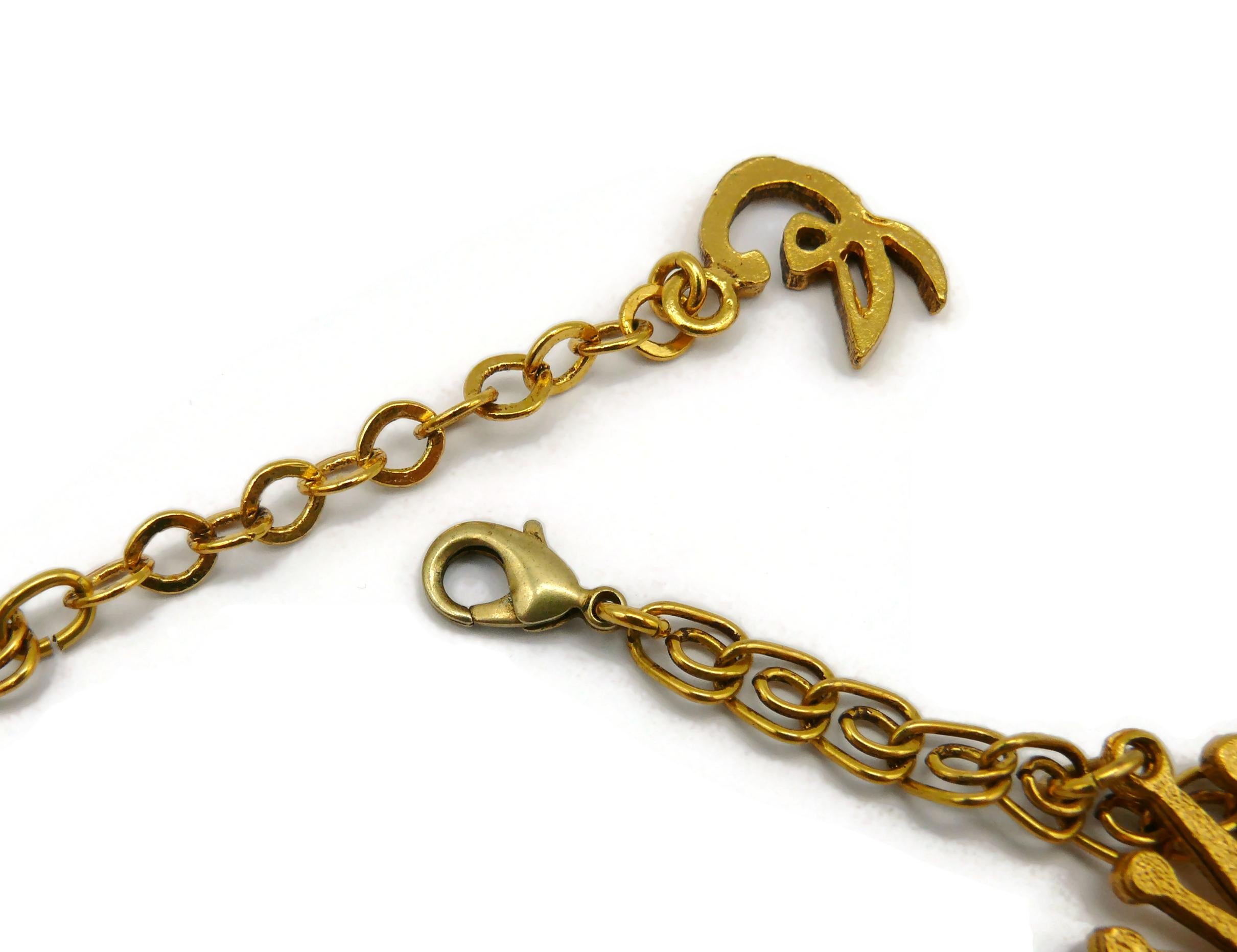 CHRISTIAN LACROIX Vintage Gold Tone Charm Necklace For Sale 5
