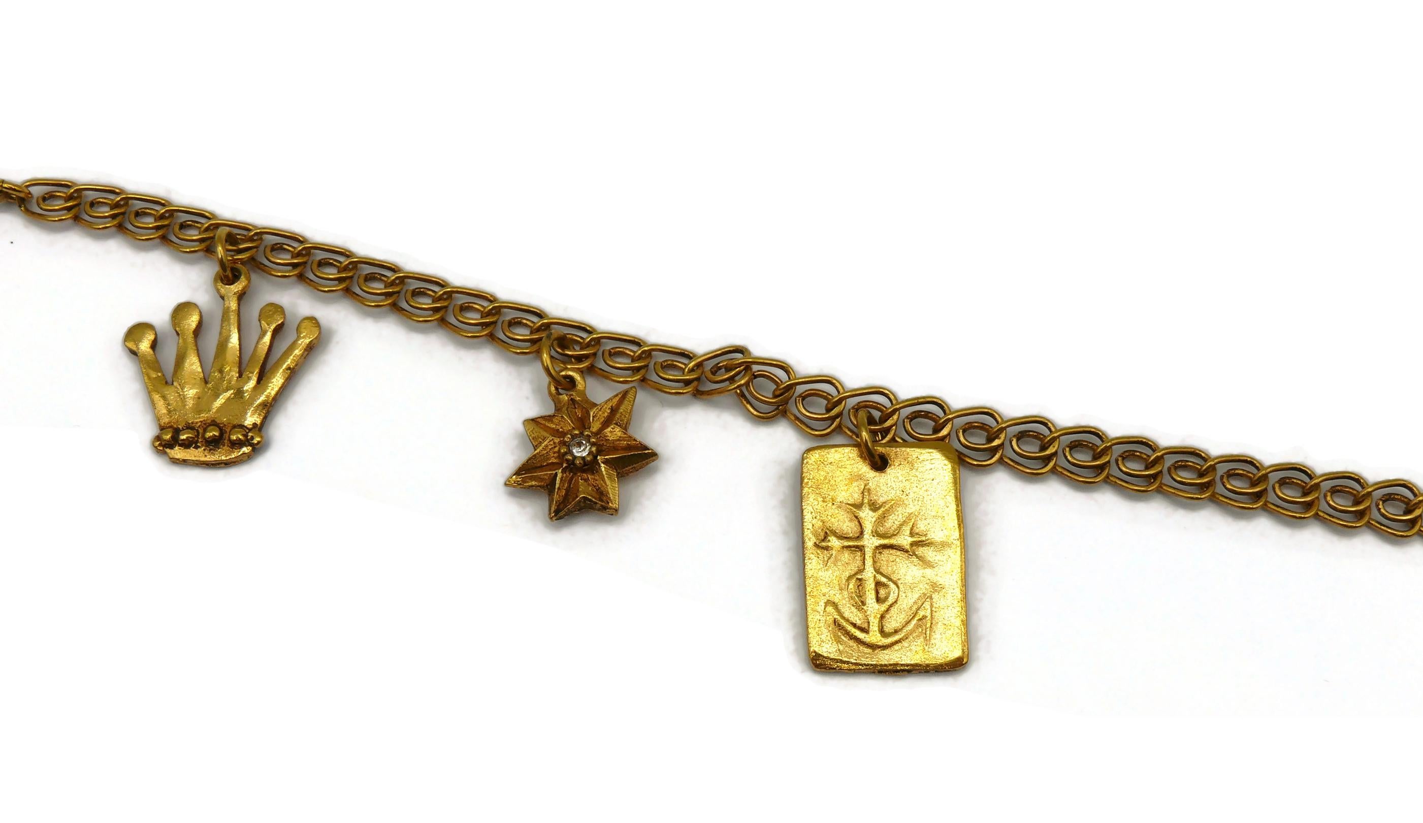 CHRISTIAN LACROIX Vintage Gold Tone Charm Necklace In Good Condition For Sale In Nice, FR