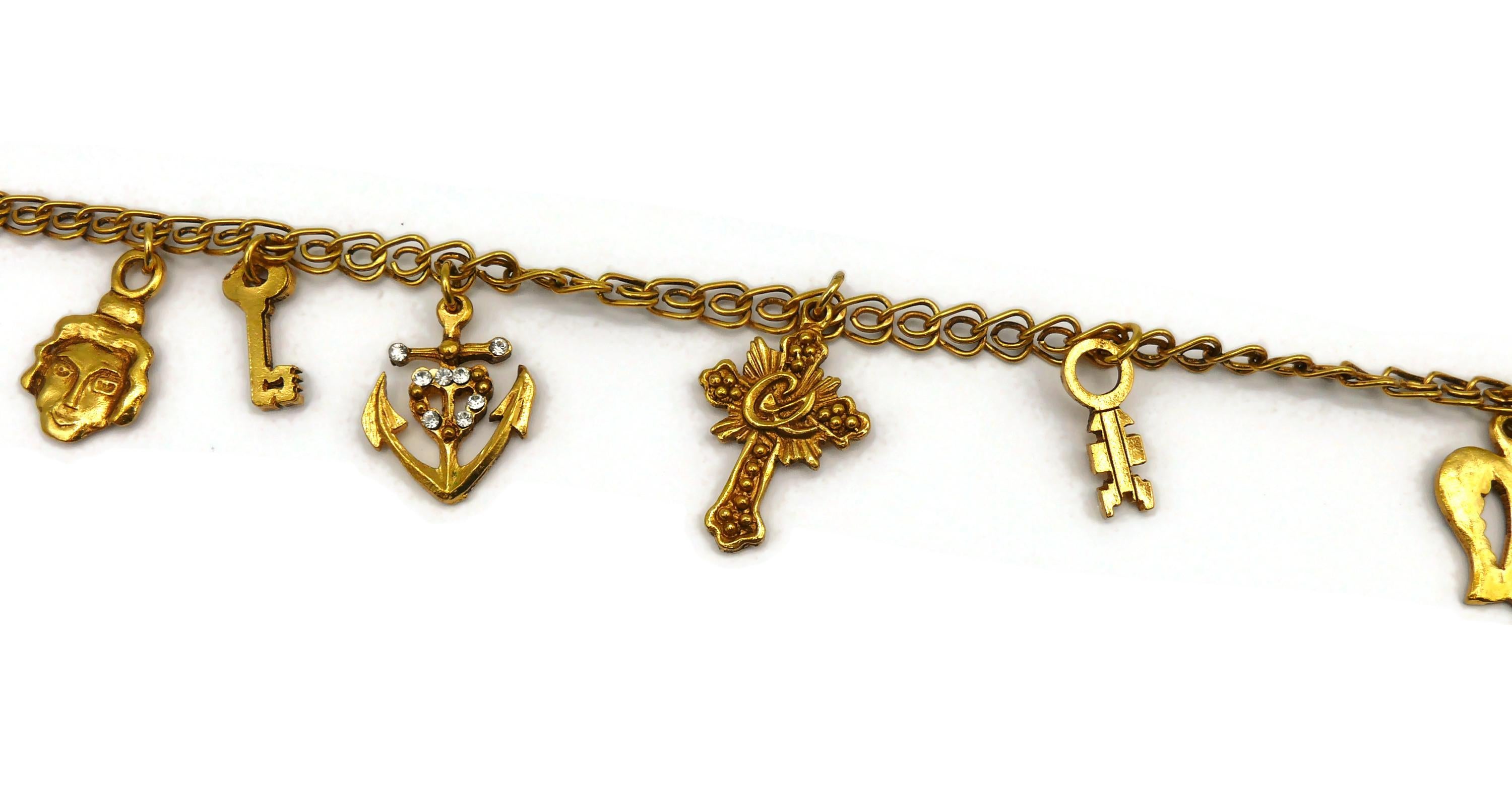 CHRISTIAN LACROIX Vintage Gold Tone Charm Necklace For Sale 1