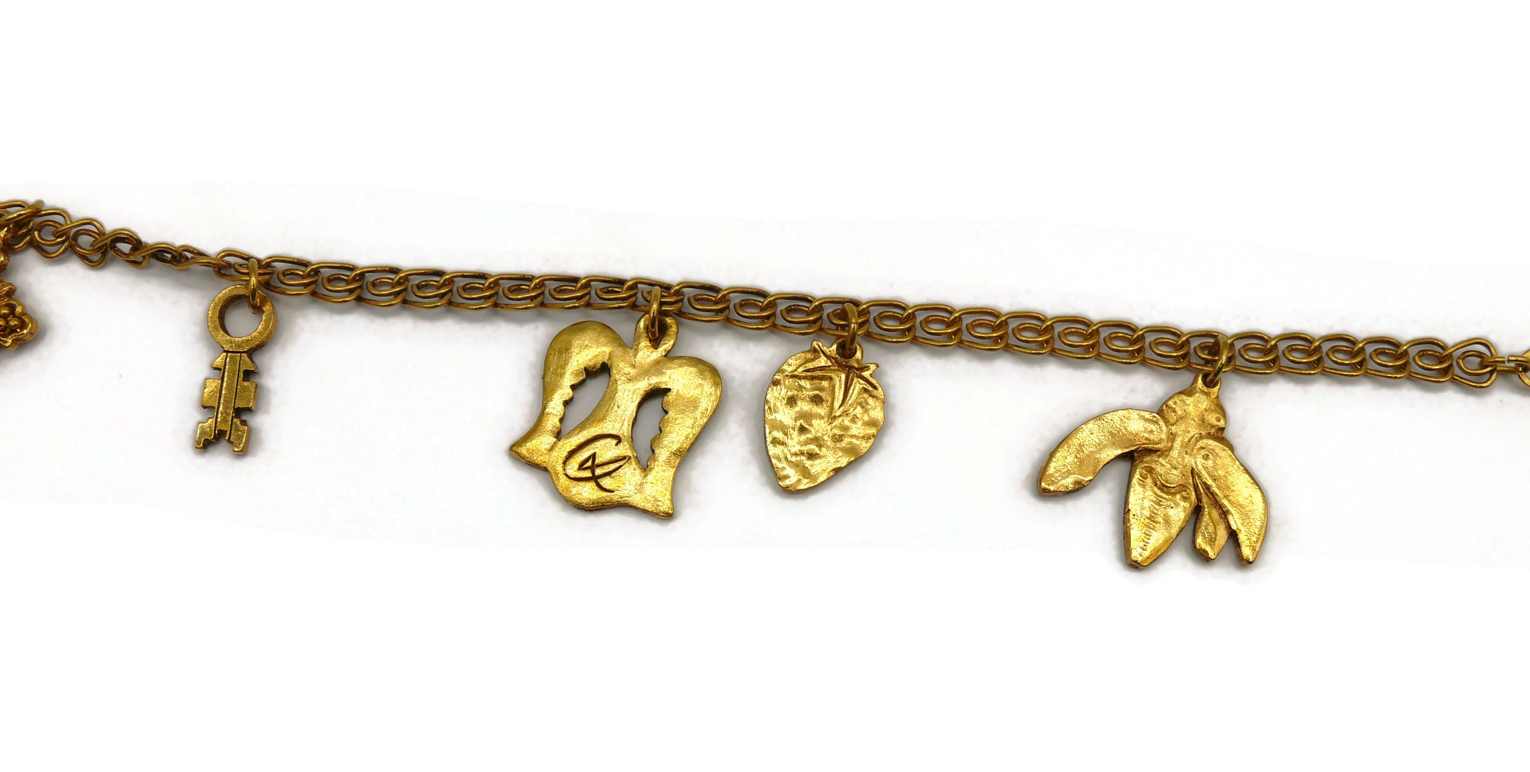 CHRISTIAN LACROIX Vintage Gold Tone Charm Necklace For Sale 2