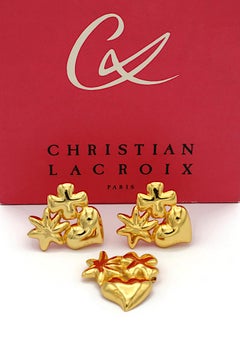 CHRISTIAN LACROIX Vintage Gold-Tone Clip-On Earrings and Brooch Set