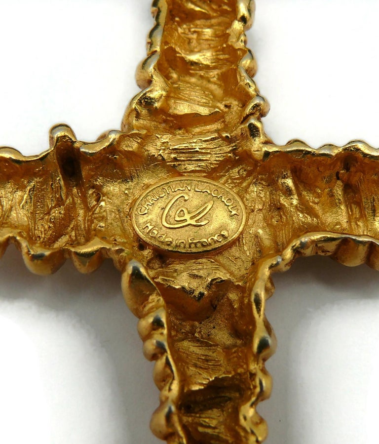 CHRISTIAN LACROIX Vintage Gold Tone Cross Pendant Necklace For Sale at