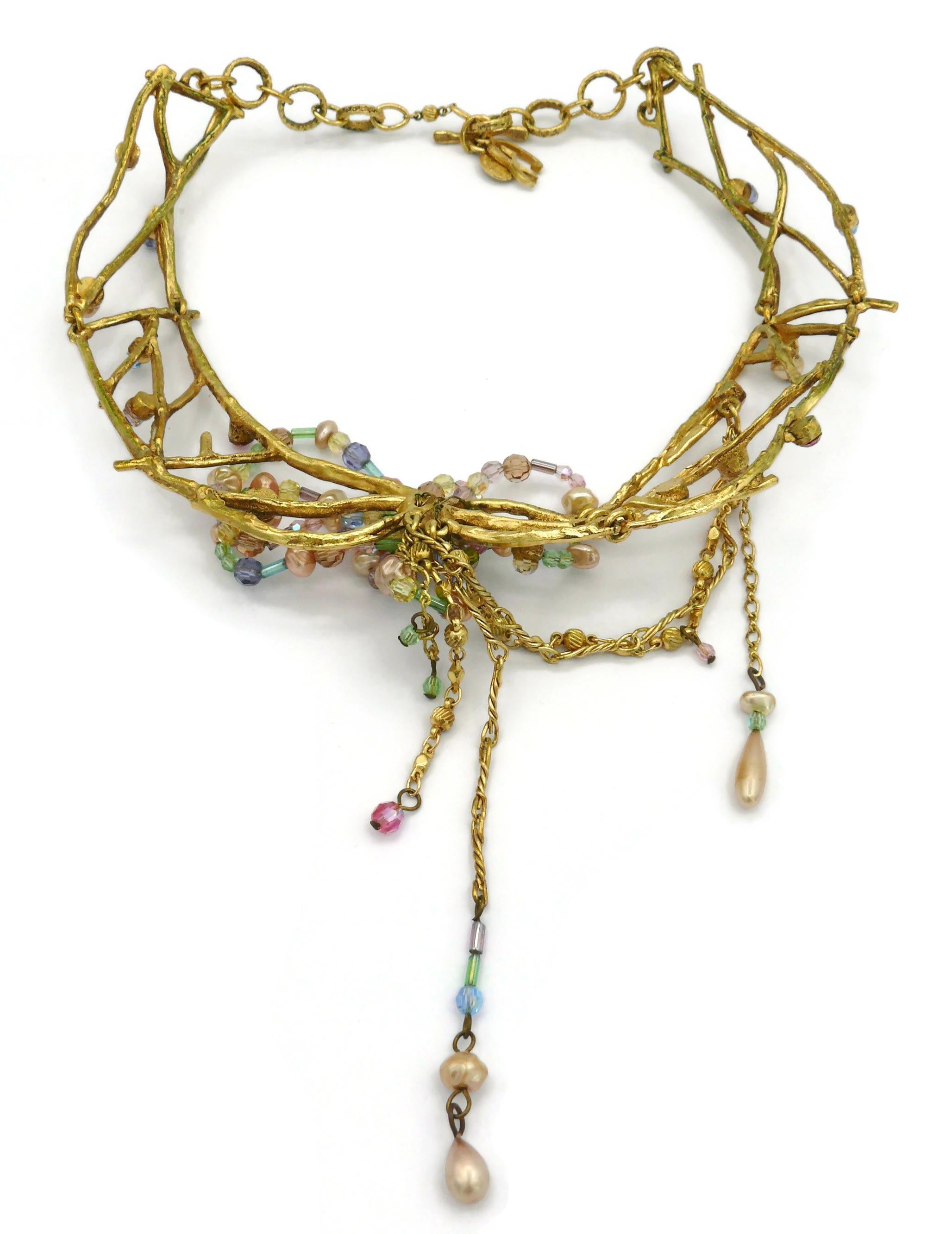 CHRISTIAN LACROIX Vintage Gold Tone Jewelled Choker Necklace For Sale 5