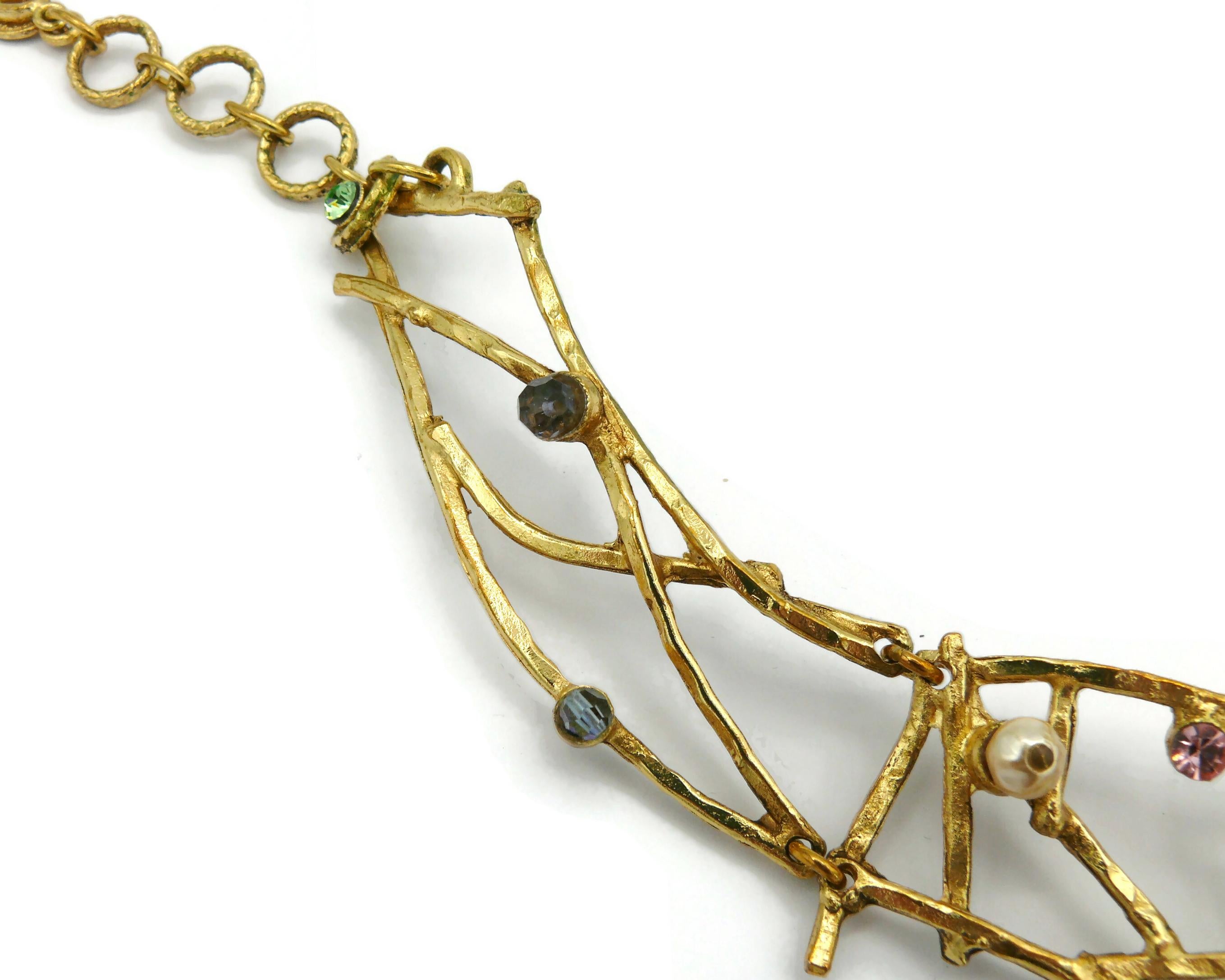 CHRISTIAN LACROIX Vintage Gold Tone Jewelled Choker Necklace In Good Condition For Sale In Nice, FR