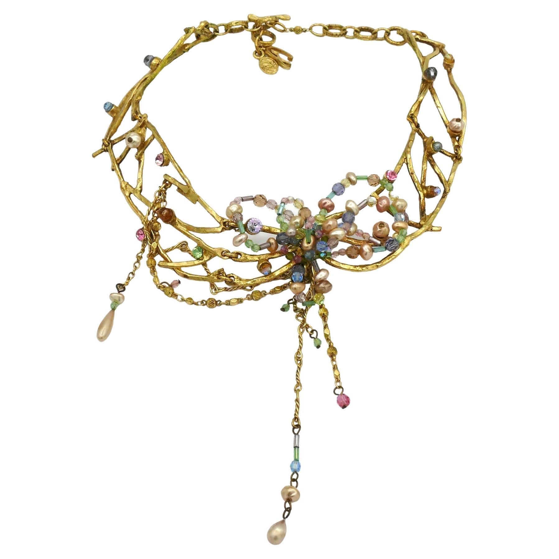CHRISTIAN LACROIX Vintage Gold Tone Jewelled Choker Necklace For Sale