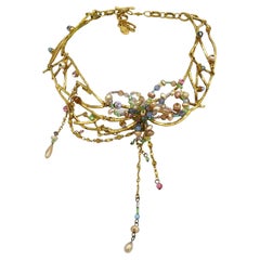 CHRISTIAN LACROIX Vintage Gold Tone Jewelled Choker Necklace