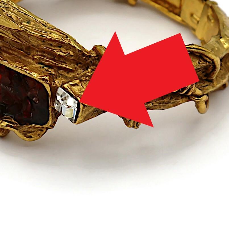 CHRISTIAN LACROIX Vintage Gold Tone Jewelled Clamper Bracelet For Sale 8