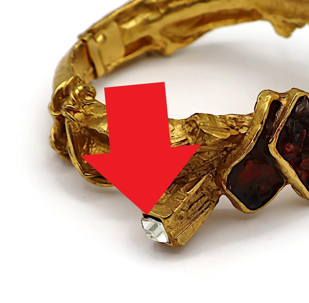 CHRISTIAN LACROIX Vintage Gold Tone Jewelled Clamper Bracelet For Sale 9
