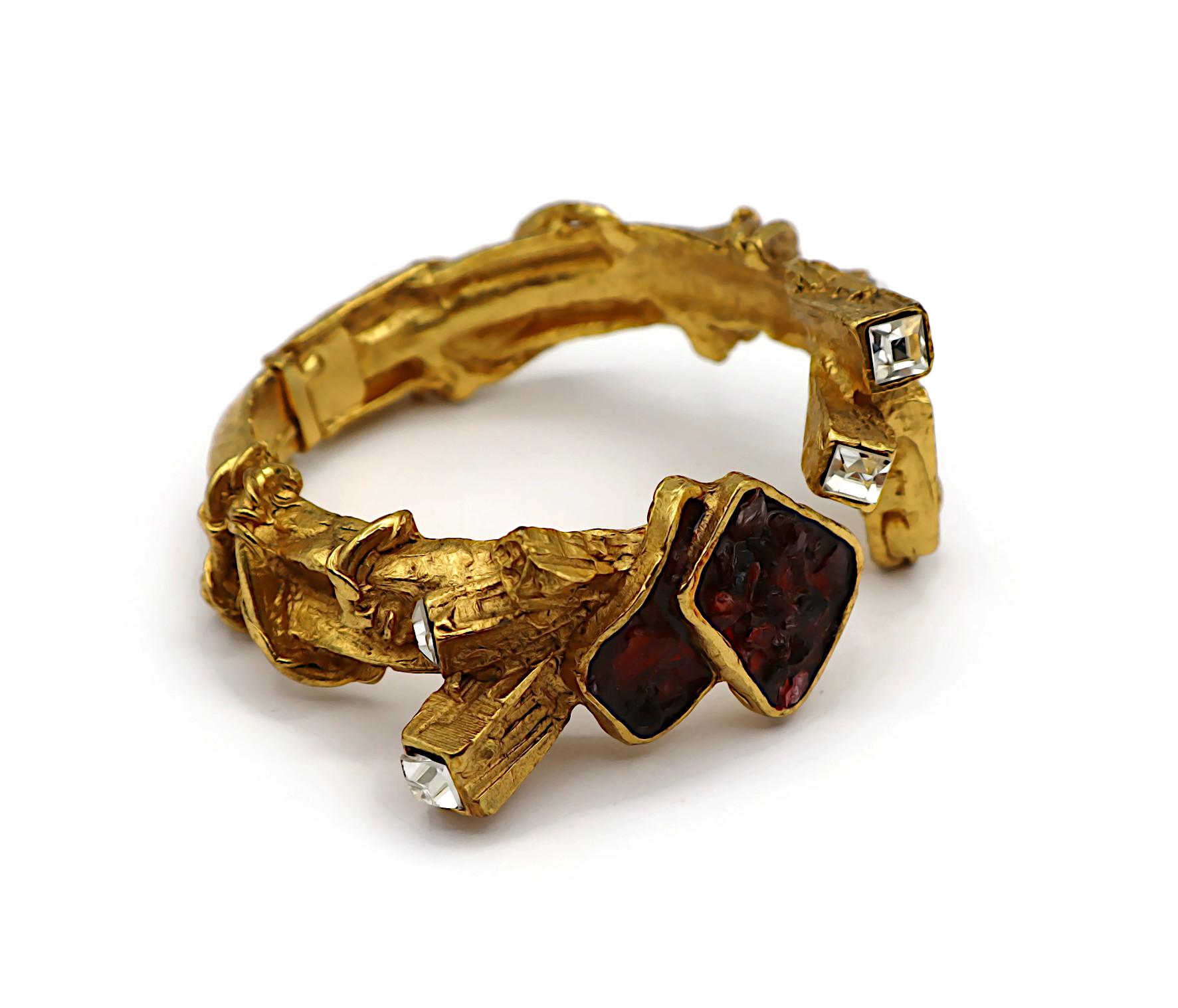 Women's CHRISTIAN LACROIX Vintage Gold Tone Jewelled Clamper Bracelet For Sale
