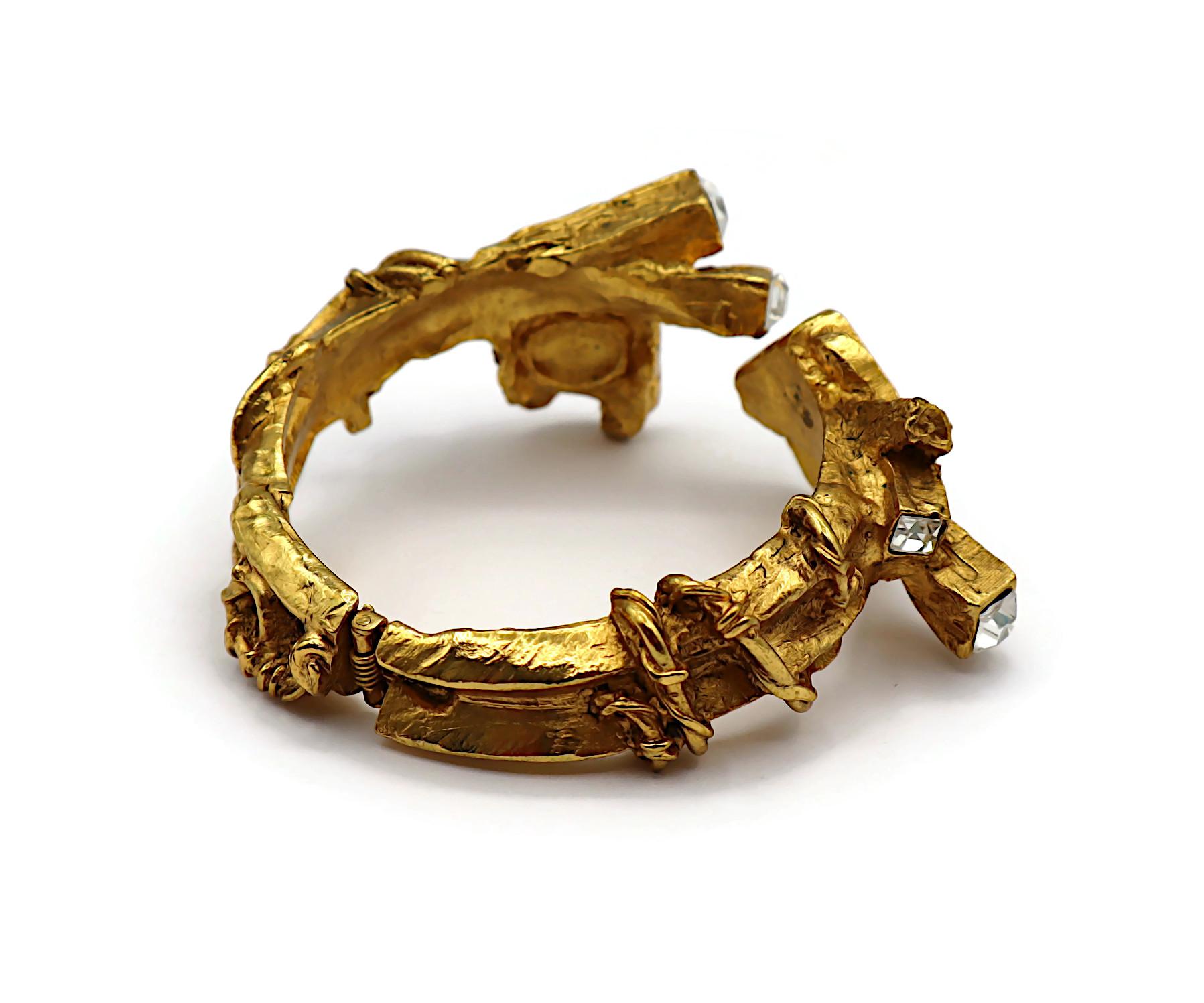 CHRISTIAN LACROIX Vintage Gold Tone Jewelled Clamper Bracelet For Sale 1