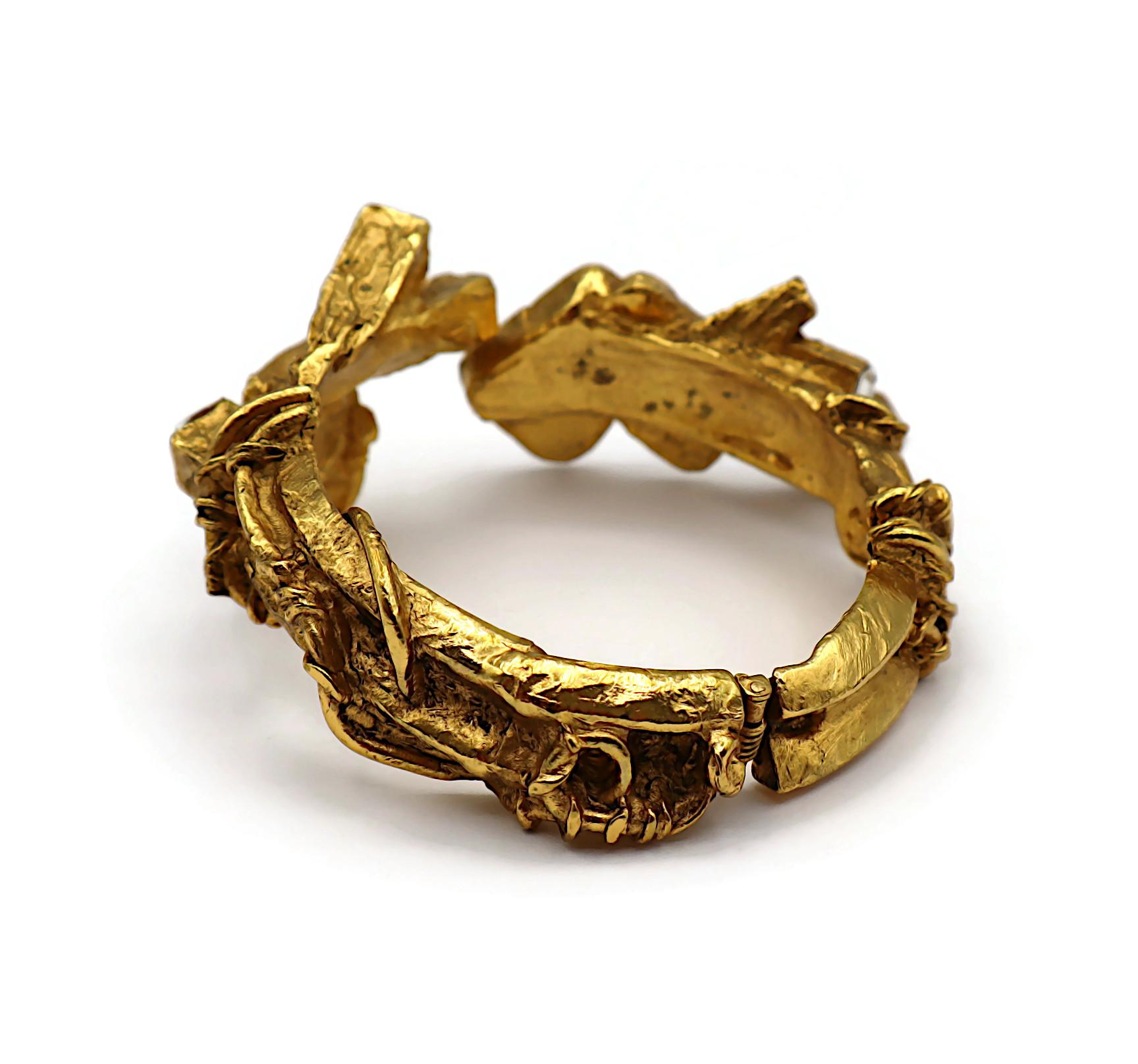 CHRISTIAN LACROIX Vintage Gold Tone Jewelled Clamper Bracelet For Sale 2