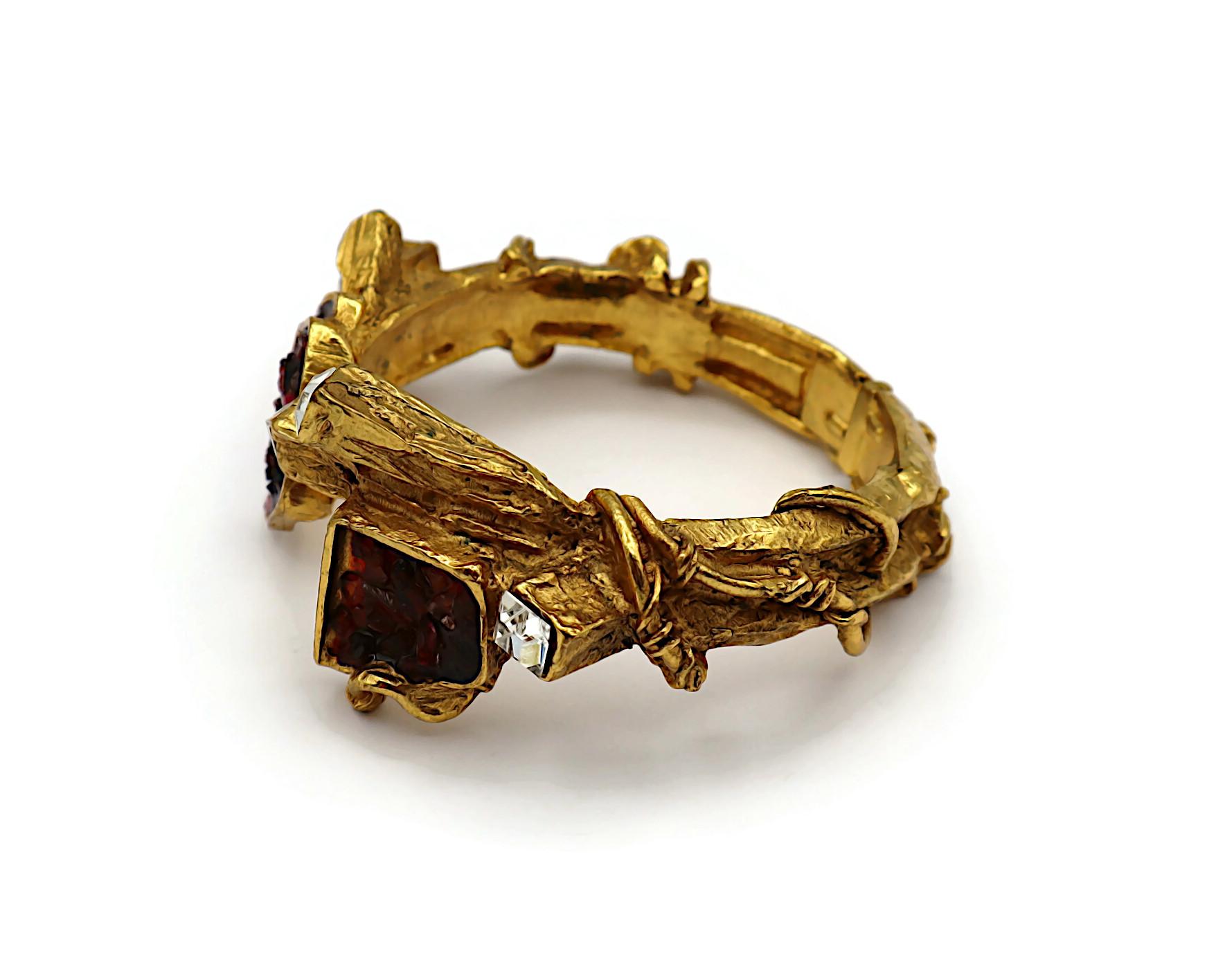 CHRISTIAN LACROIX Vintage Gold Tone Jewelled Clamper Bracelet For Sale 3