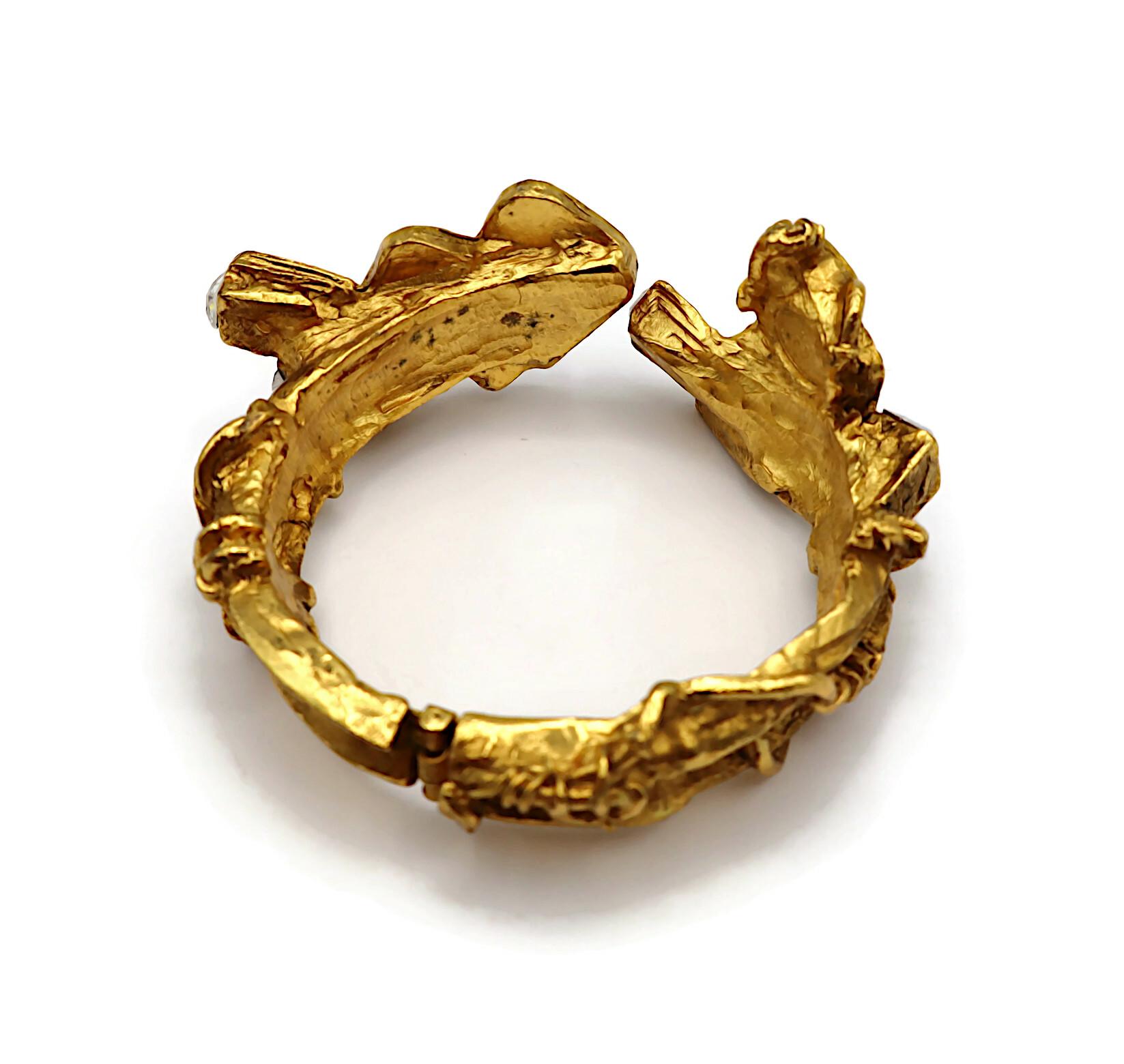 CHRISTIAN LACROIX Vintage Gold Tone Jewelled Clamper Bracelet For Sale 4