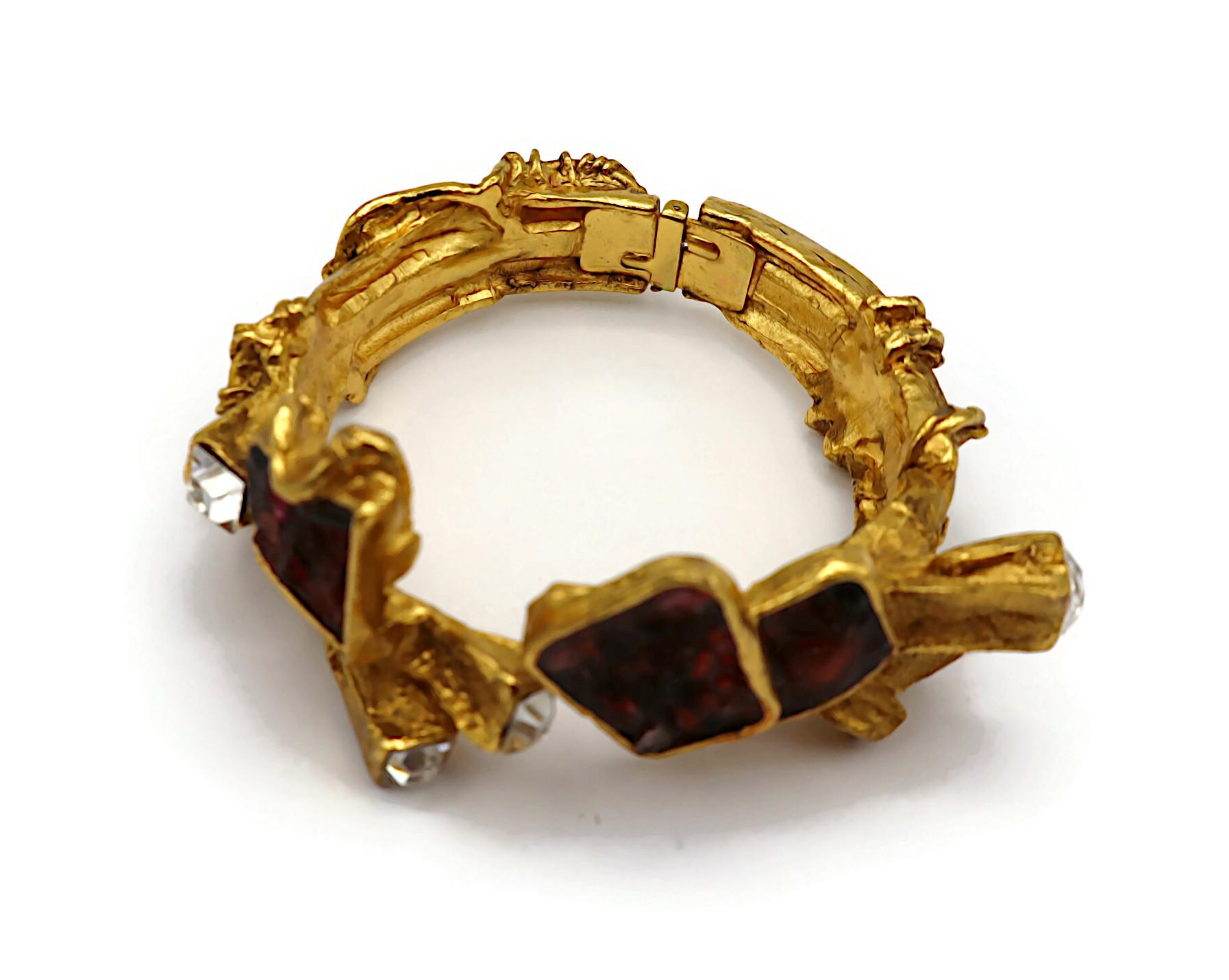CHRISTIAN LACROIX Vintage Gold Tone Jewelled Clamper Bracelet For Sale 5