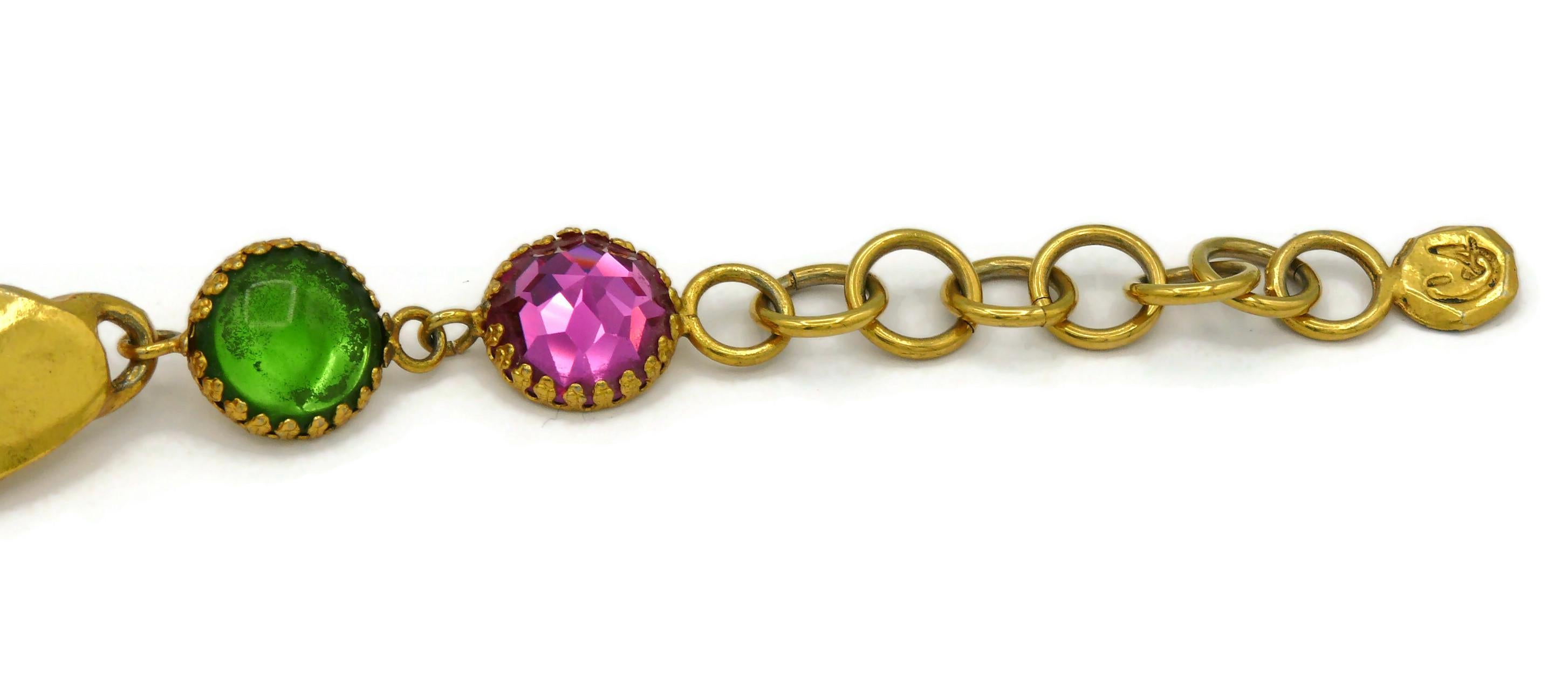 CHRISTIAN LACROIX Vintage Gold Tone Jewelled Torque Cross Pendant Necklace For Sale 6