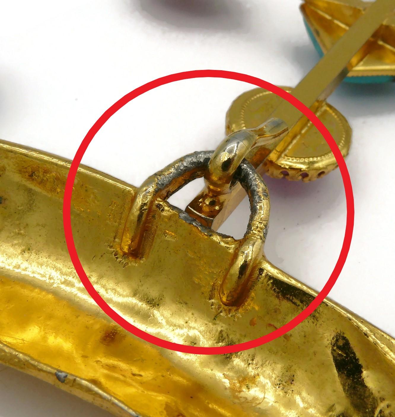 CHRISTIAN LACROIX Vintage Gold Tone Jewelled Torque Cross Pendant Necklace For Sale 11