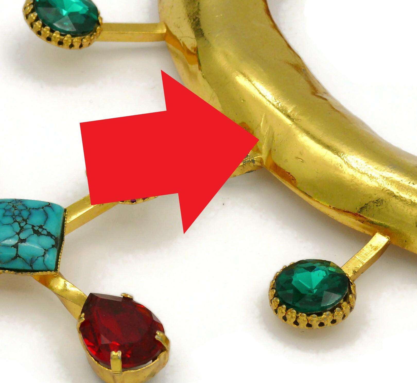 CHRISTIAN LACROIX Vintage Gold Tone Jewelled Torque Cross Pendant Necklace For Sale 12
