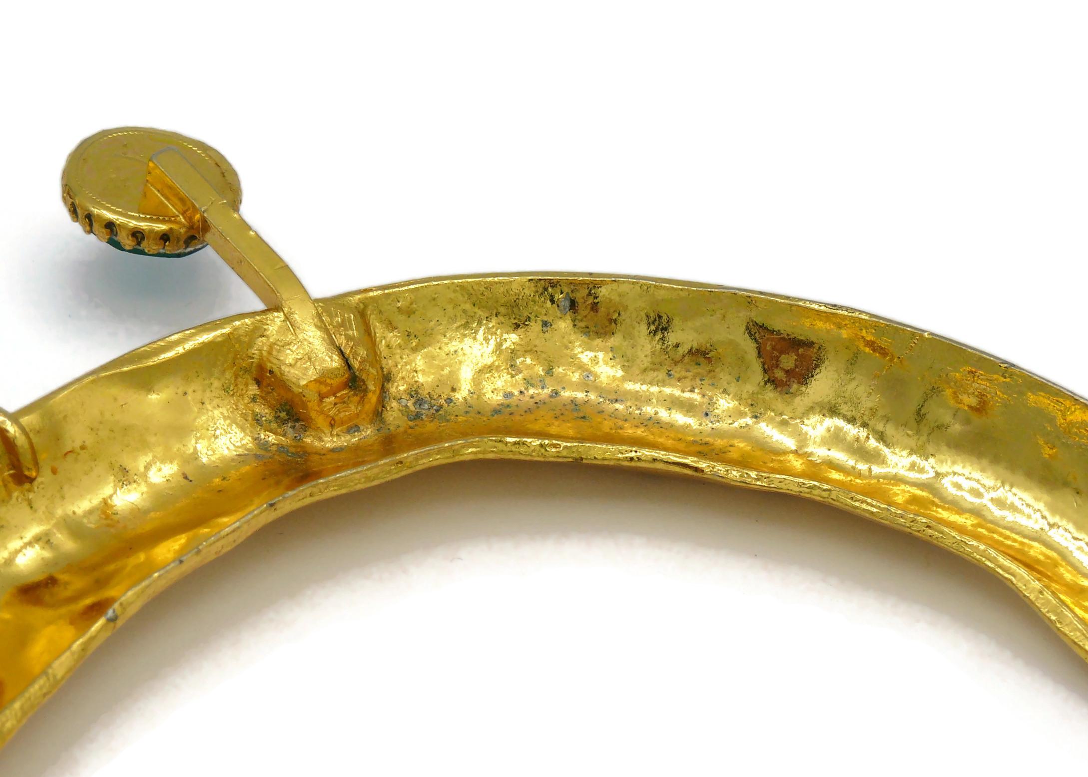 CHRISTIAN LACROIX Vintage Gold Tone Jewelled Torque Cross Pendant Necklace For Sale 13