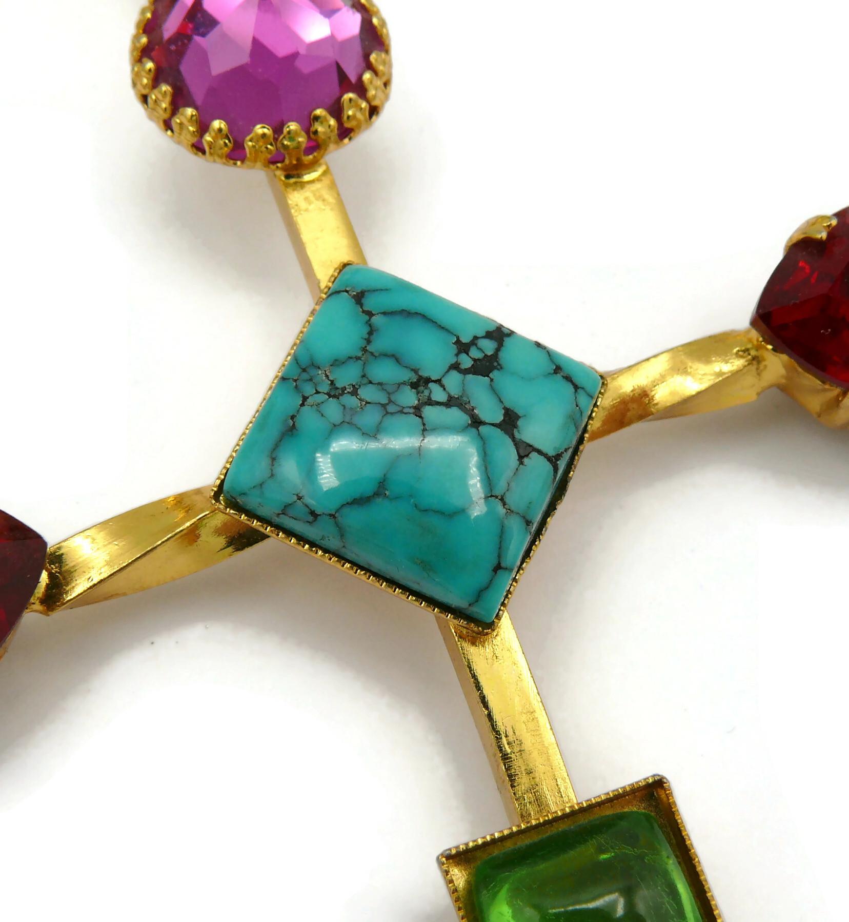 CHRISTIAN LACROIX Vintage Gold Tone Jewelled Torque Cross Pendant Necklace For Sale 16