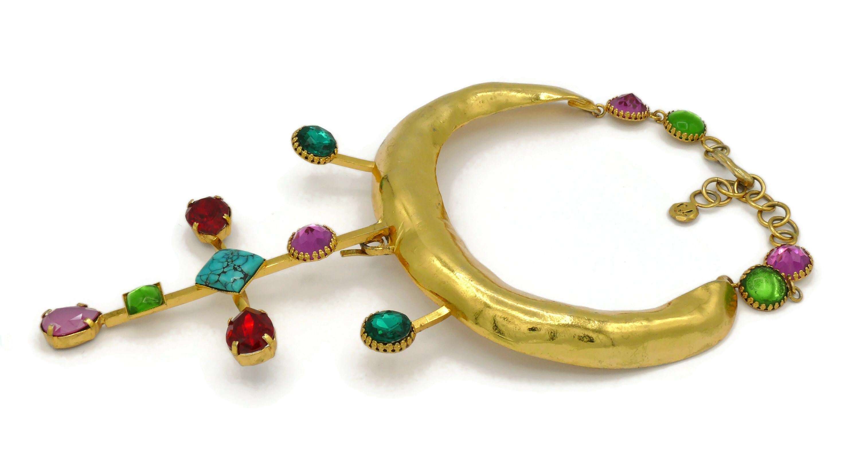 Women's CHRISTIAN LACROIX Vintage Gold Tone Jewelled Torque Cross Pendant Necklace For Sale