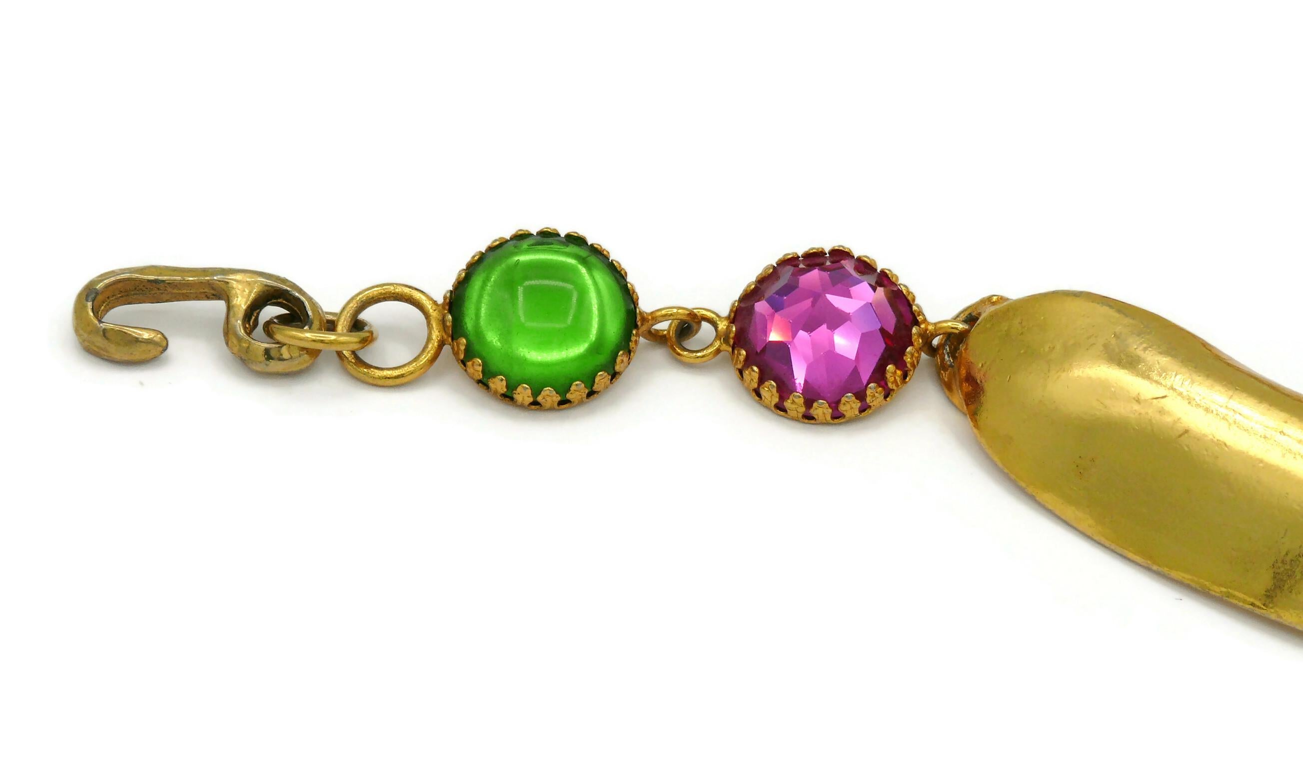 CHRISTIAN LACROIX Vintage Gold Tone Jewelled Torque Cross Pendant Necklace For Sale 1