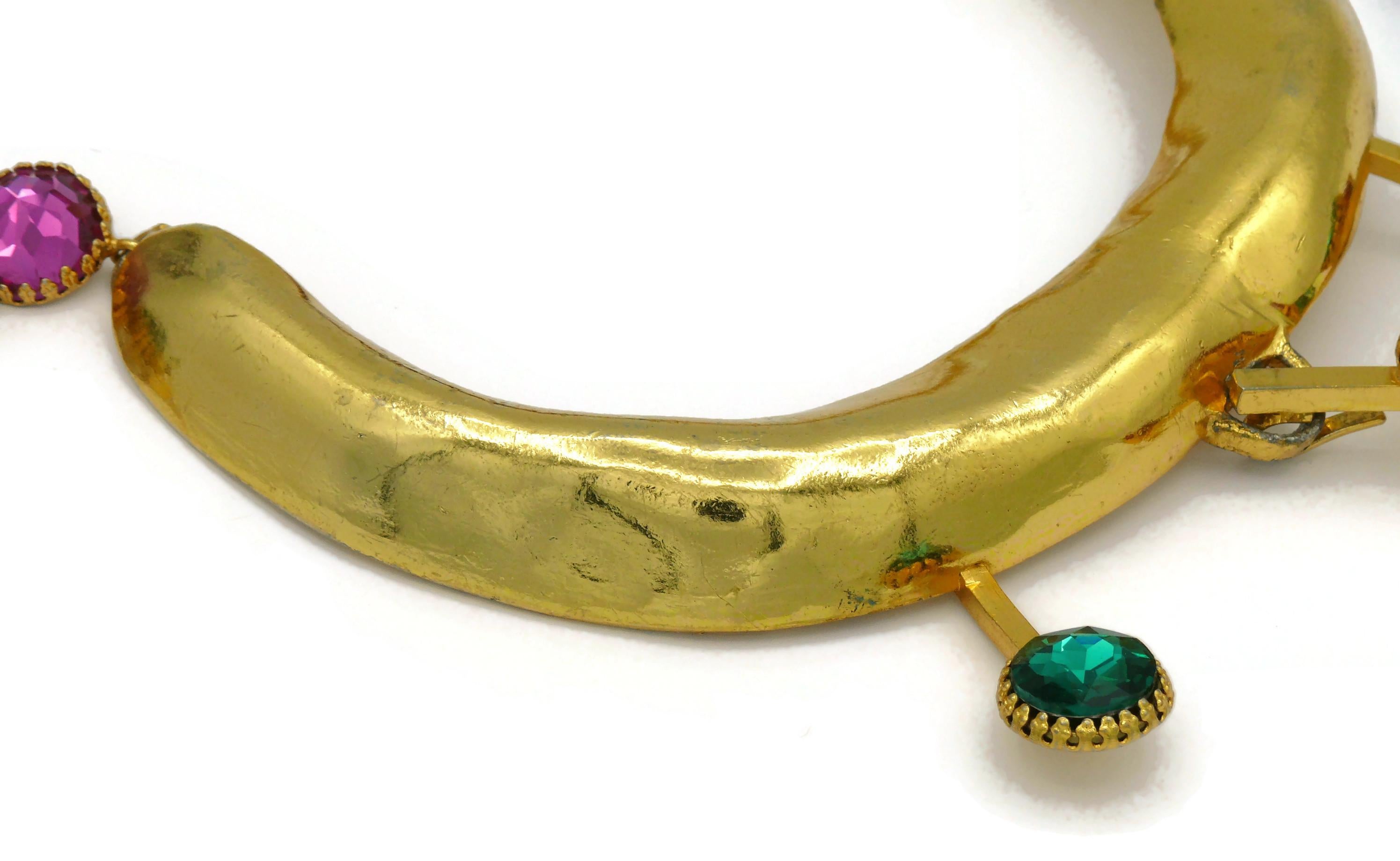 CHRISTIAN LACROIX Vintage Gold Tone Jewelled Torque Cross Pendant Necklace For Sale 2