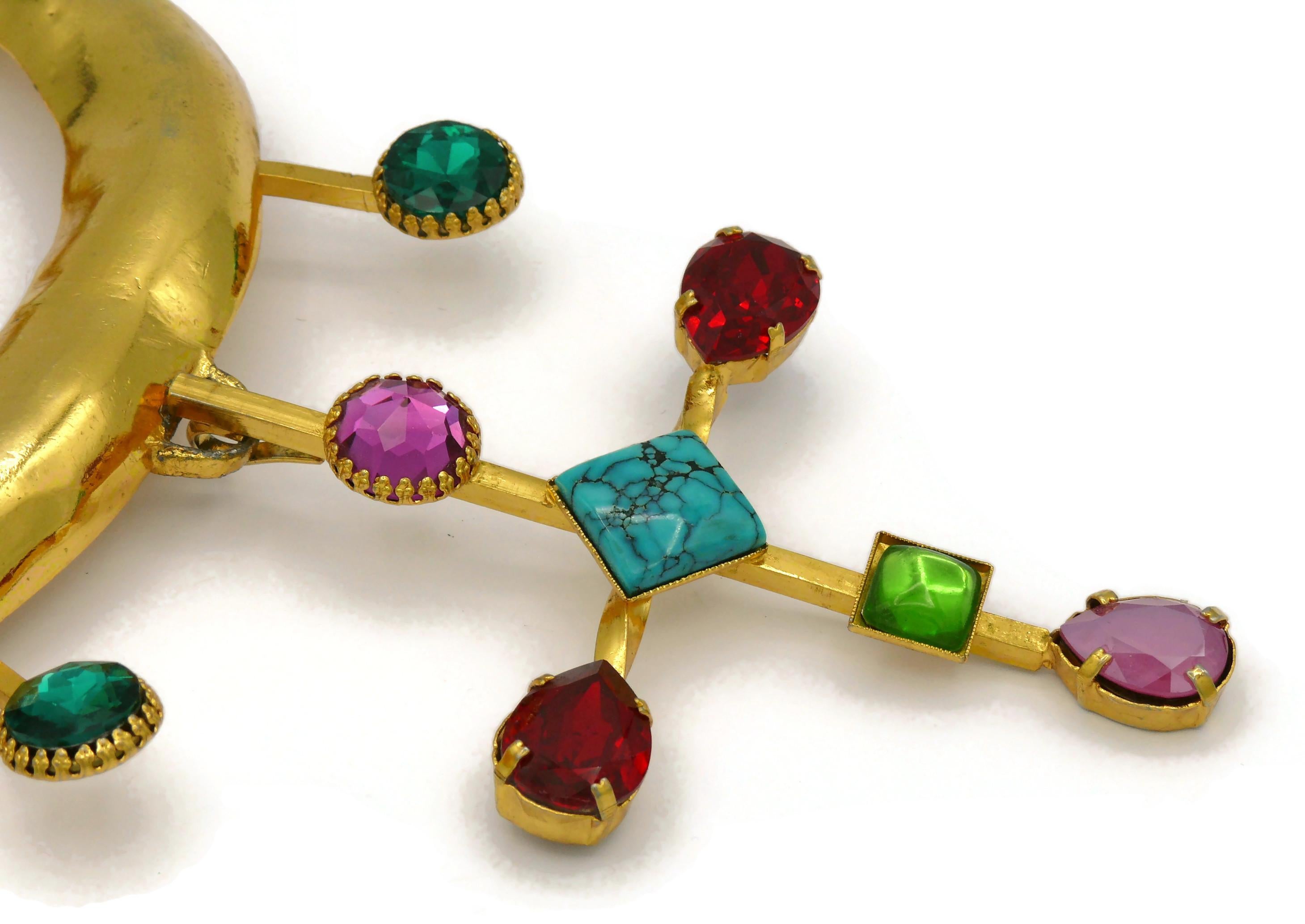 CHRISTIAN LACROIX Vintage Gold Tone Jewelled Torque Cross Pendant Necklace For Sale 3