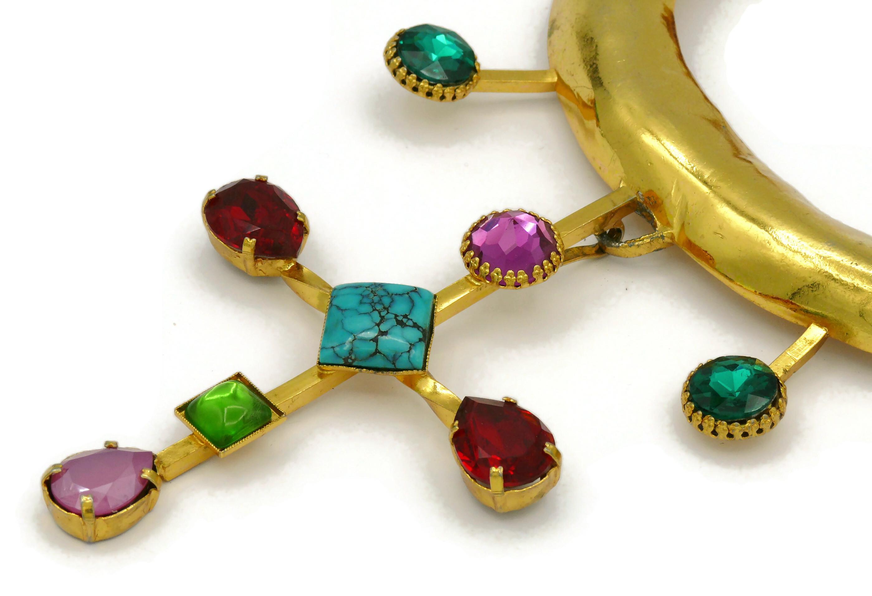 CHRISTIAN LACROIX Vintage Gold Tone Jewelled Torque Cross Pendant Necklace For Sale 4
